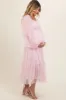 Pink Mesh Tiered Long Sleeve Maternity Maxi Dress sold by Pinkblush