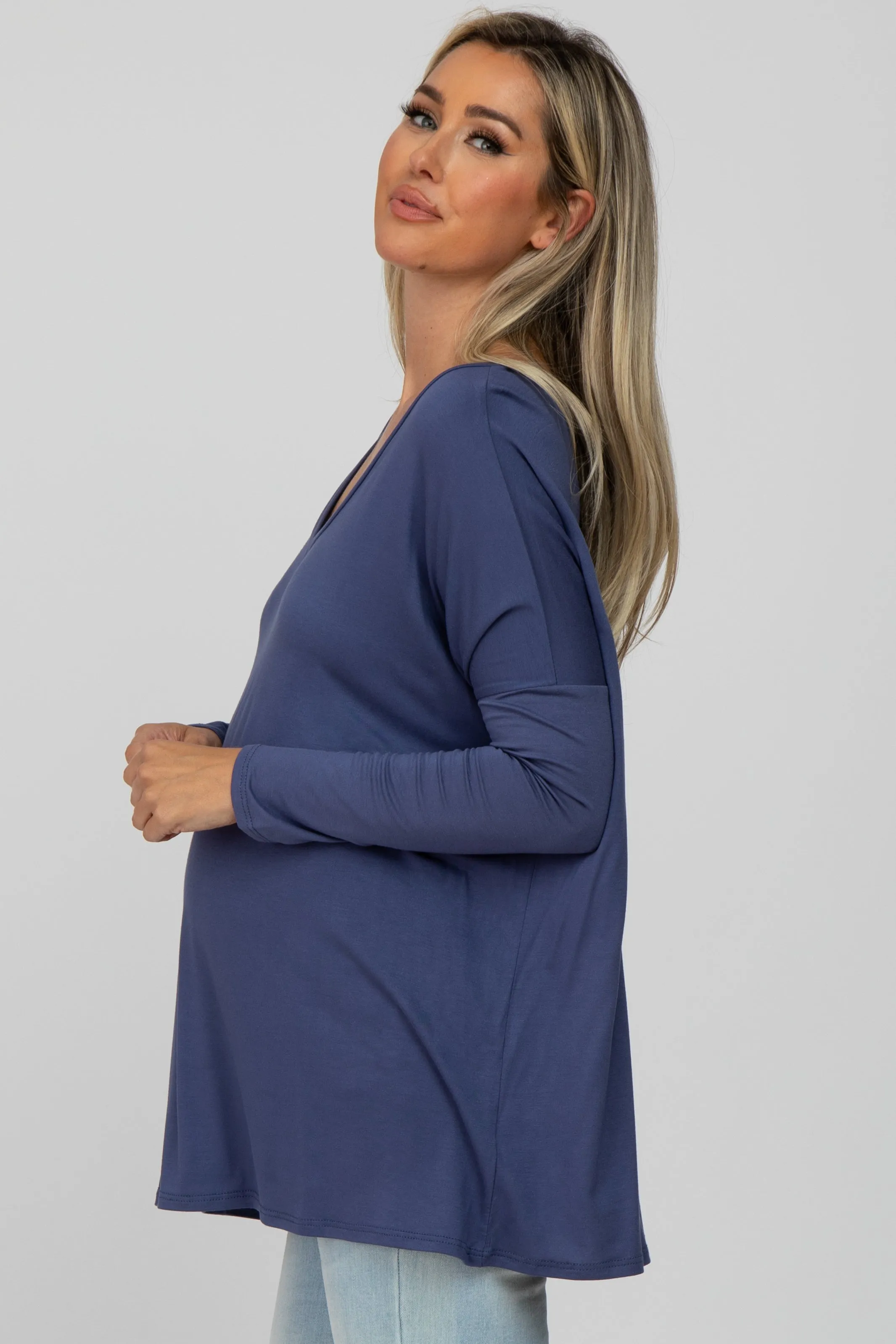 Blue V-Neck Maternity Top sold by Pinkblush product image thumbnail 3
