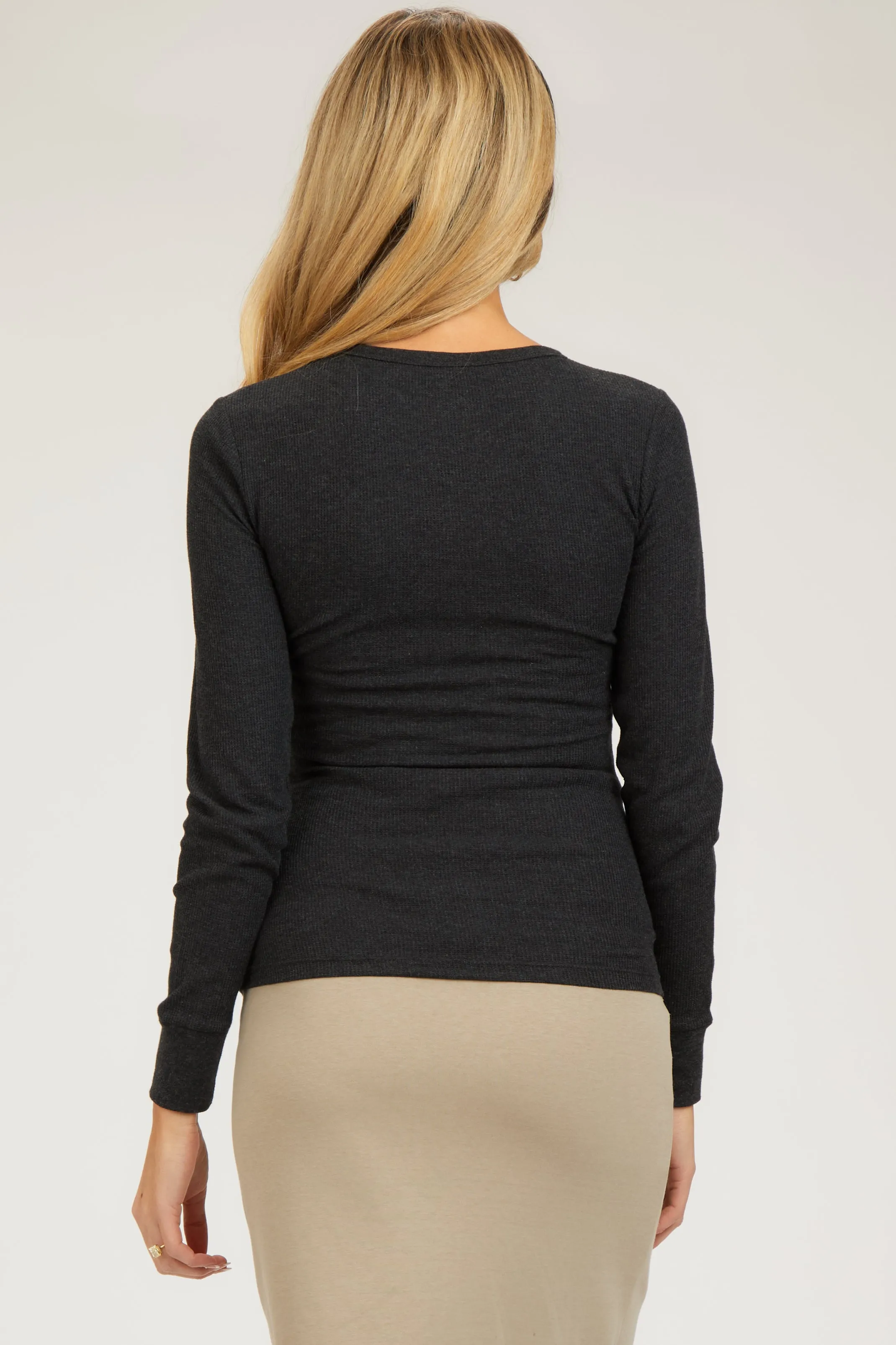Charcoal Waffle Knit Basic Long Sleeve Maternity Top sold by Pinkblush product image thumbnail 3
