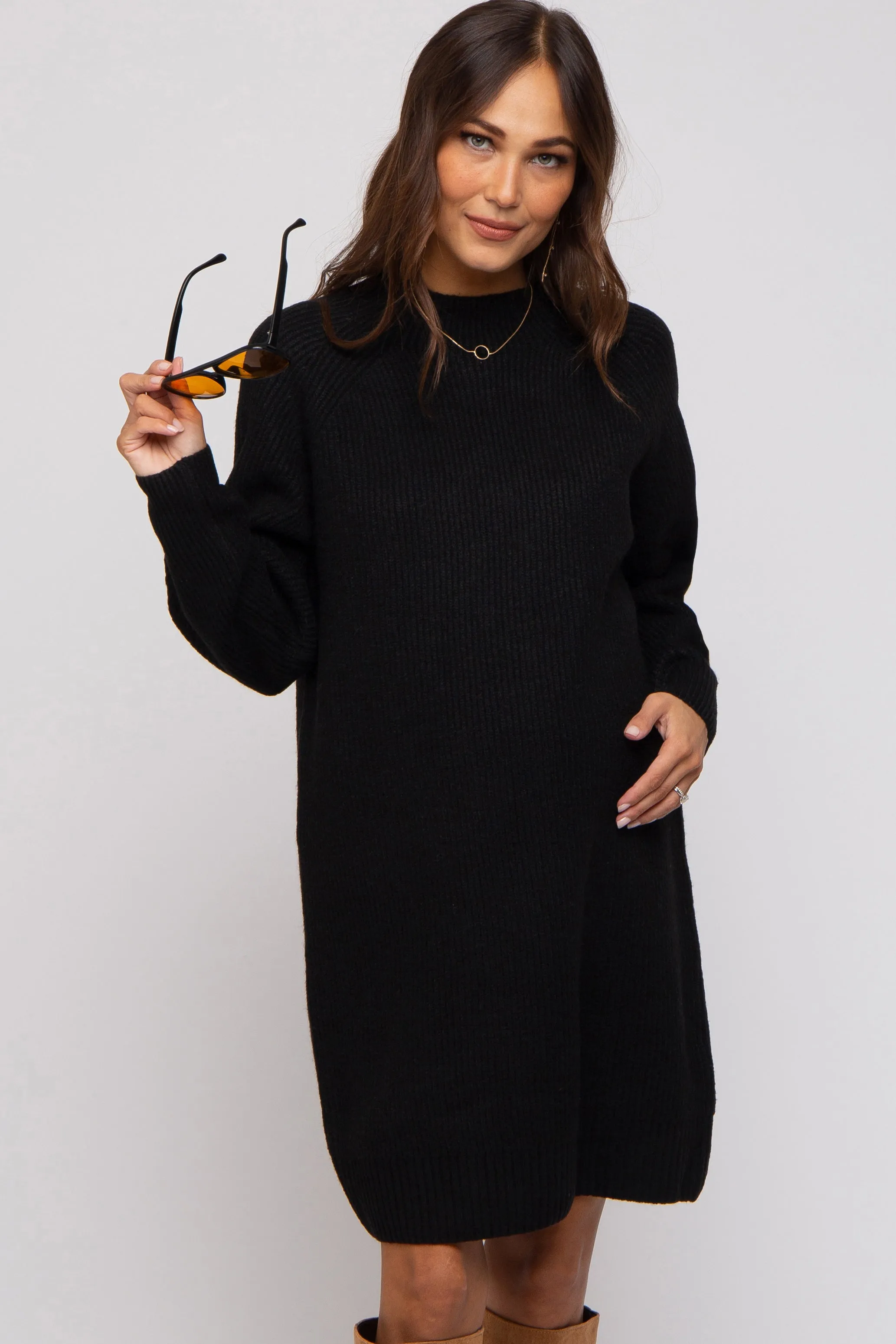 Black Mock Neck Maternity Sweater Dress sold by Pinkblush product image thumbnail 2