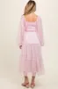Pink Mesh Tiered Long Sleeve Maternity Maxi Dress sold by Pinkblush