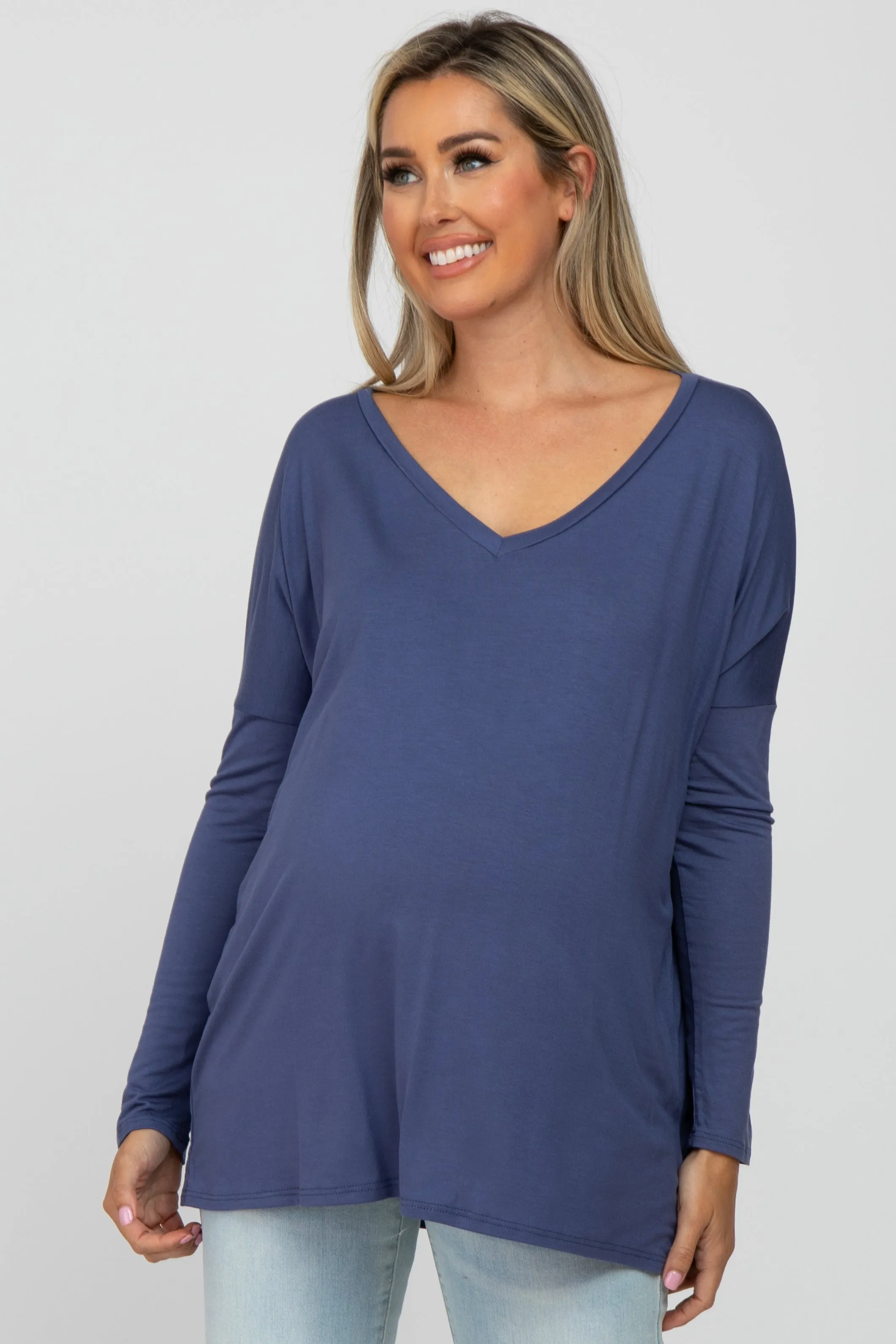 Blue V-Neck Maternity Top sold by Pinkblush