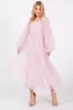 Pink Mesh Tiered Long Sleeve Maternity Maxi Dress sold by Pinkblush