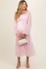 Pink Mesh Tiered Long Sleeve Maternity Maxi Dress sold by Pinkblush