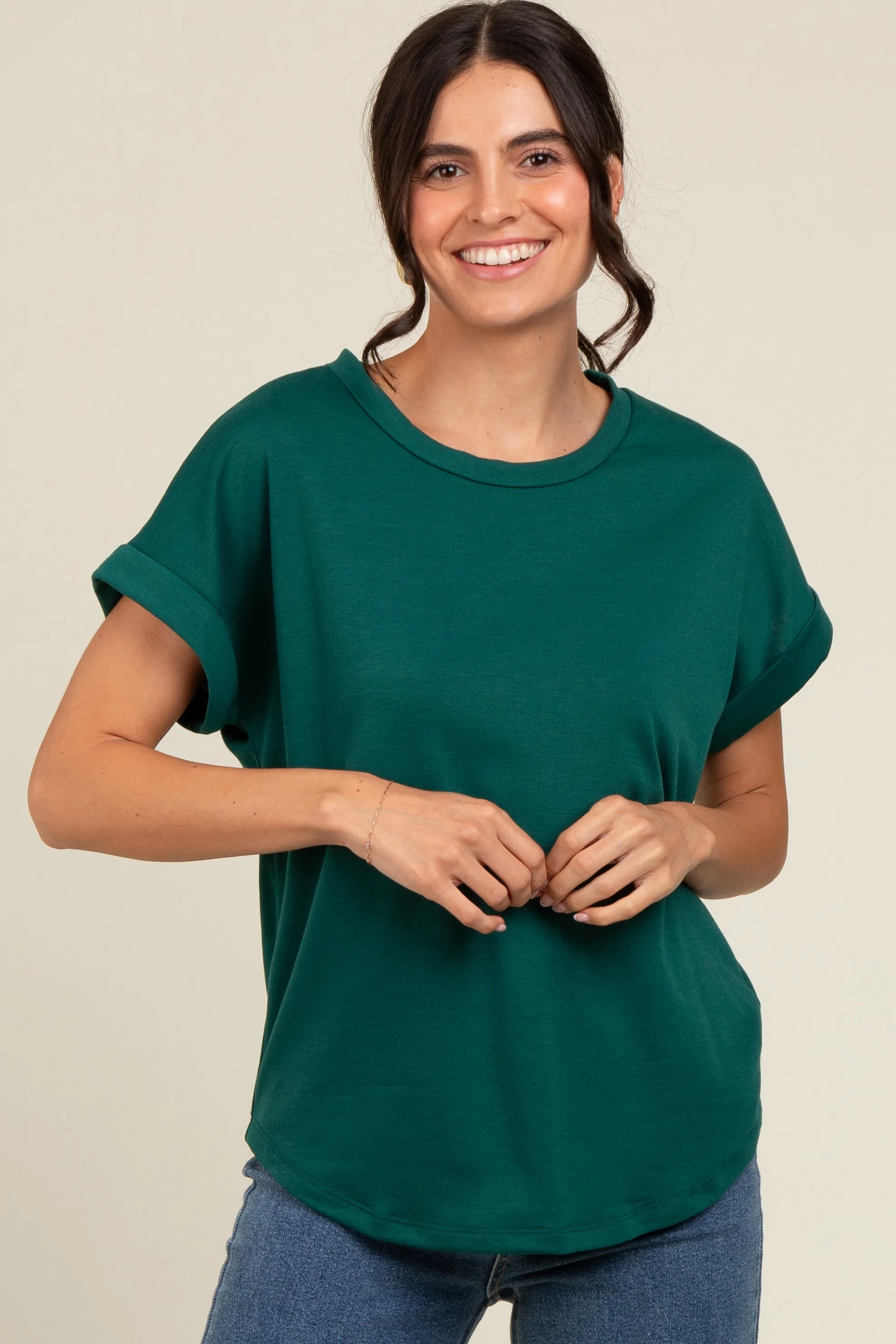 Hunter Green Cuff Sleeve Top sold by Pinkblush product image thumbnail 2