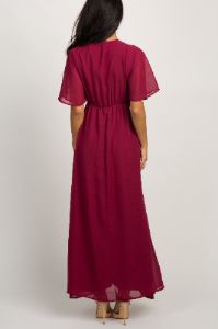 Burgundy Chiffon Bell Sleeve Maxi Dress sold by Pinkblush