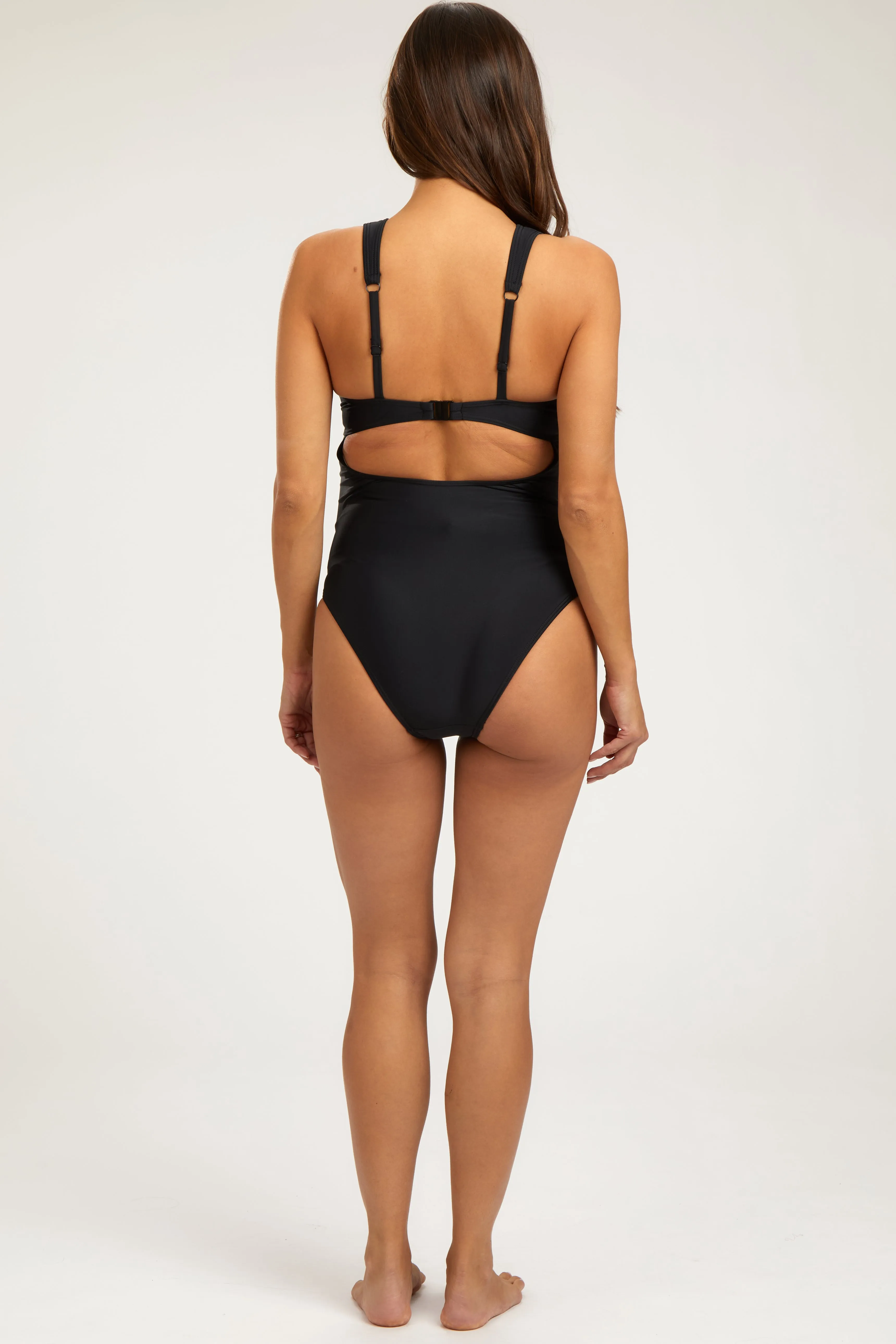 Black Twist Front Back Cutout Maternity One Piece Swimsuit sold by Pinkblush product image thumbnail 4