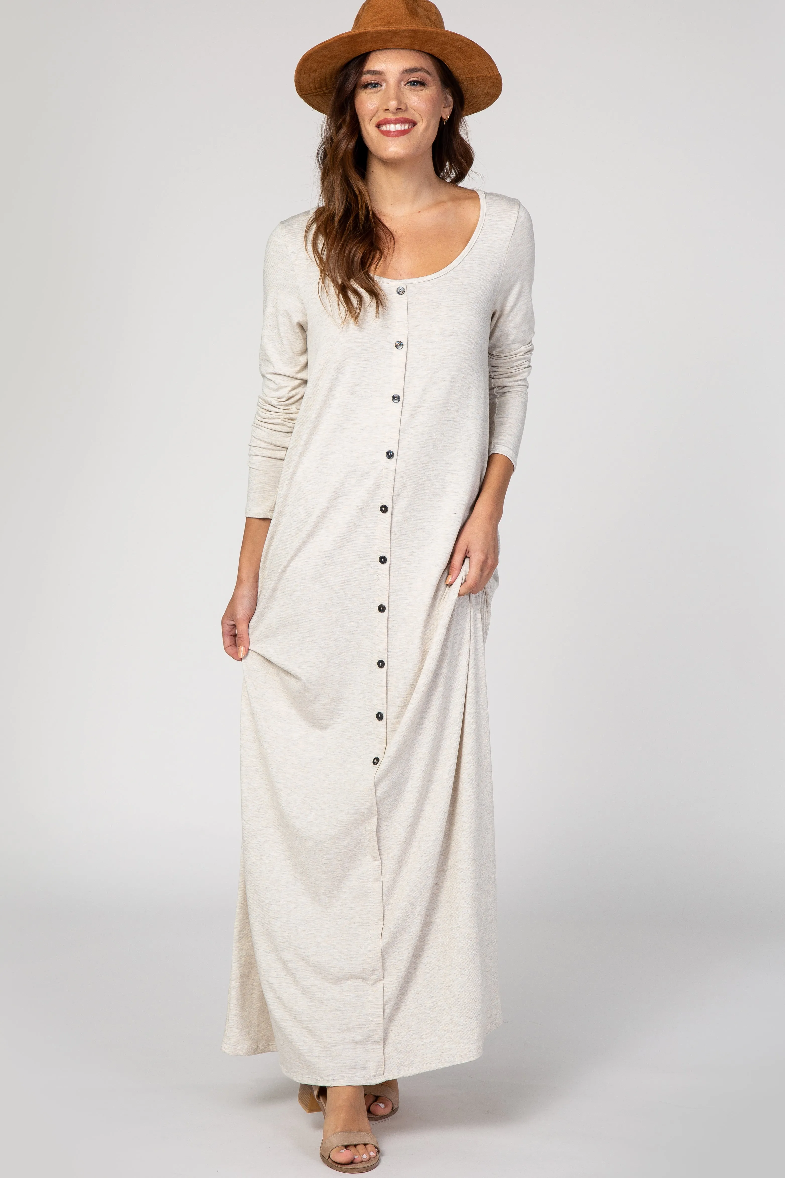 PinkBlush Beige Button Front Maternity Maxi Dress sold by Pinkblush product image thumbnail 5
