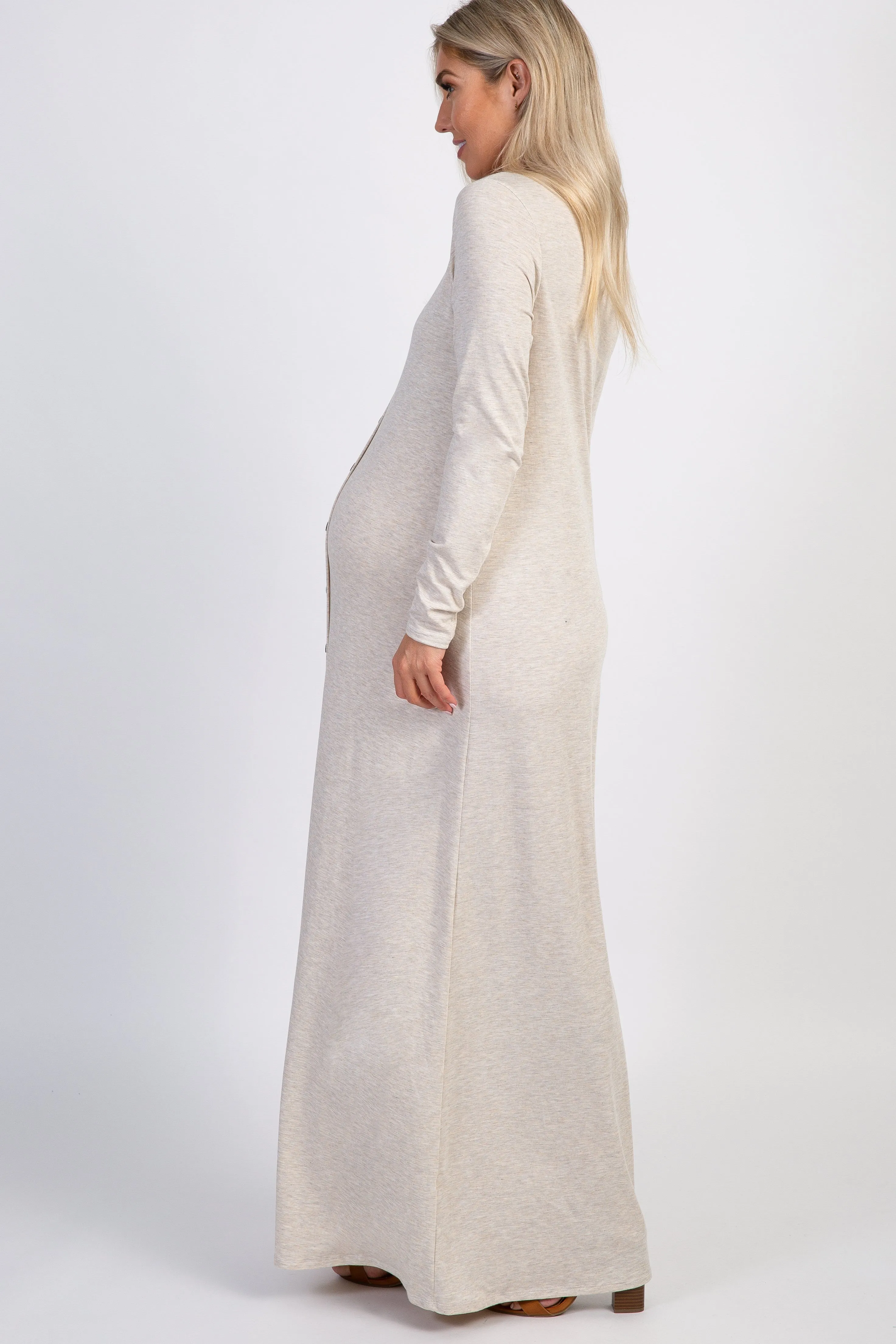 PinkBlush Beige Button Front Maternity Maxi Dress sold by Pinkblush product image thumbnail 2