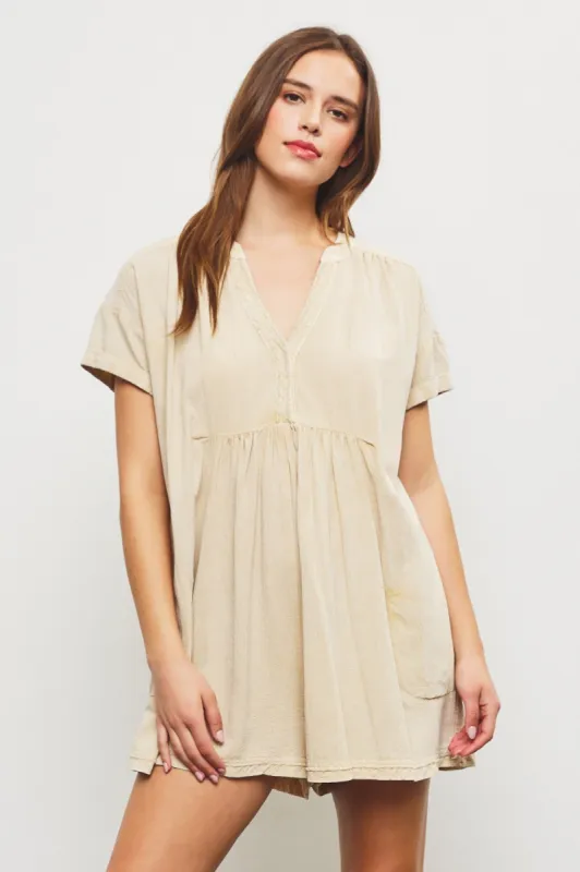 Taupe Cuffed Sleeve Romper sold by Pinkblush