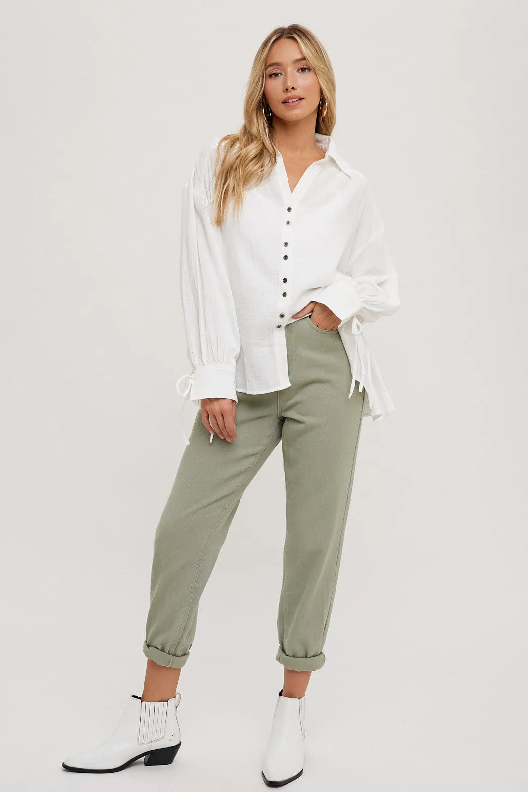 Ivory Oversized Button Down Shirt sold by Pinkblush product image thumbnail 3