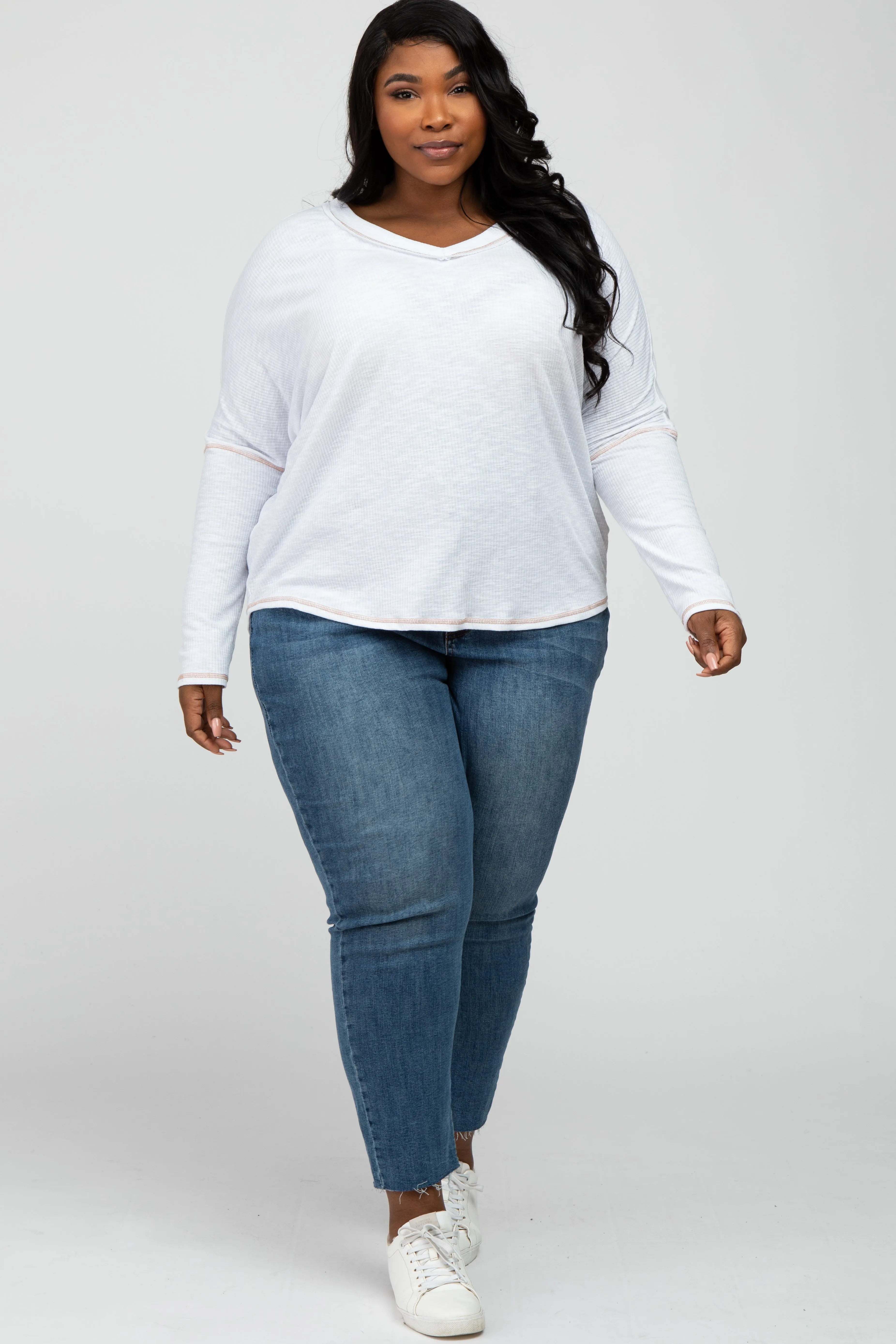 Ivory Contrast Stitch Plus Dolman Sleeve Top sold by Pinkblush product image thumbnail 2