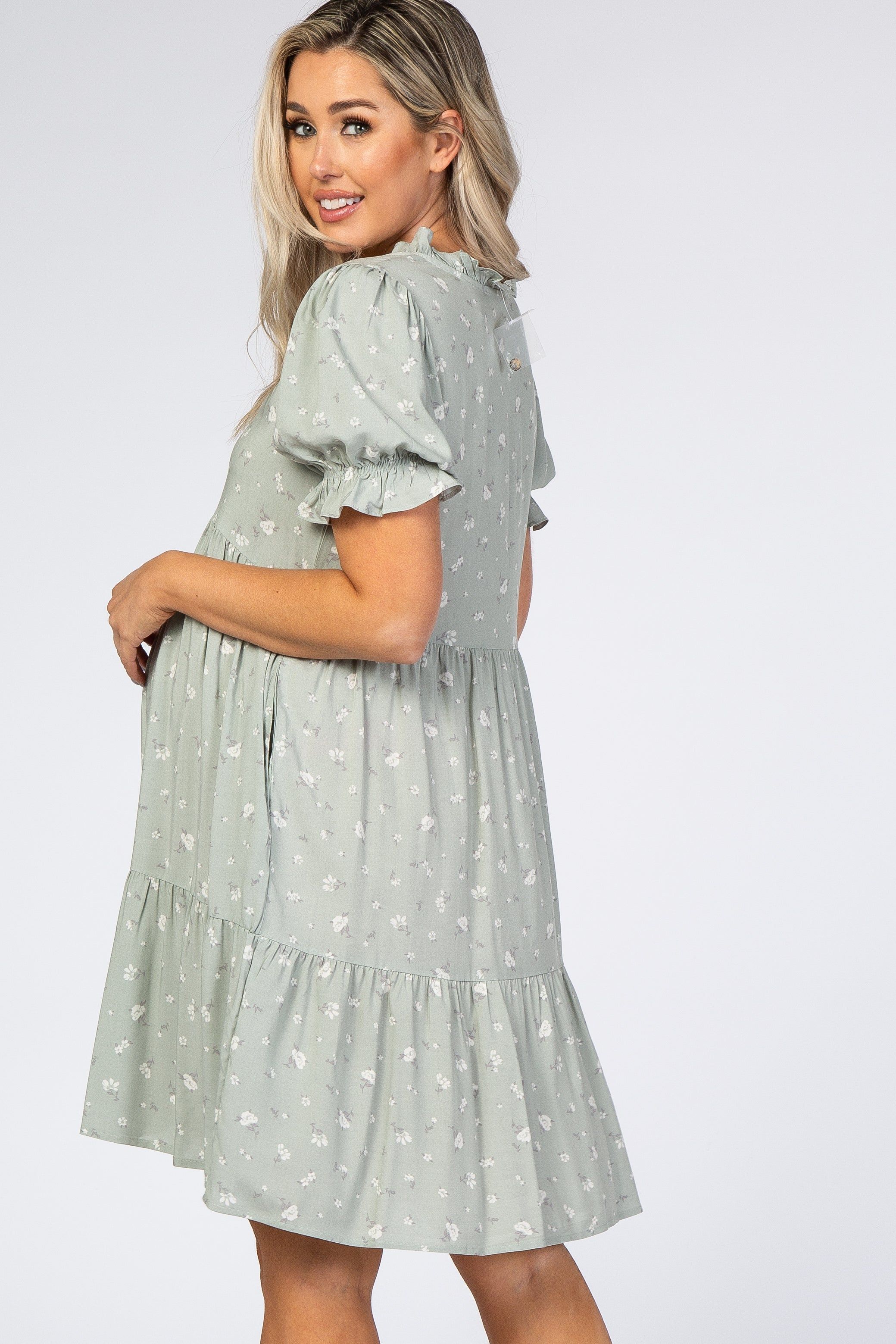 Mint Floral Tiered Maternity Dress sold by Pinkblush product image thumbnail 4