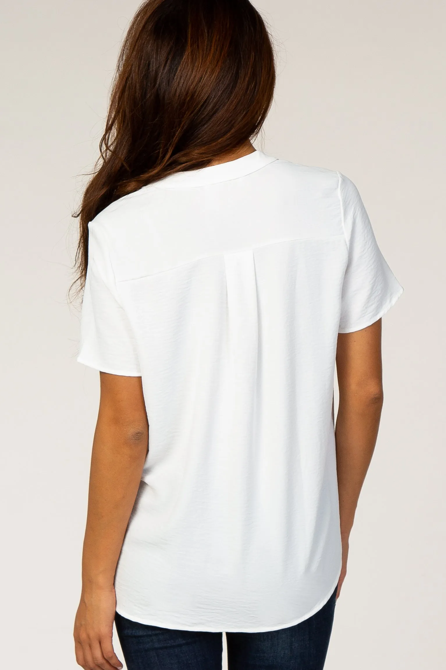 White Short Sleeve V-Neck Blouse sold by Pinkblush product image thumbnail 3