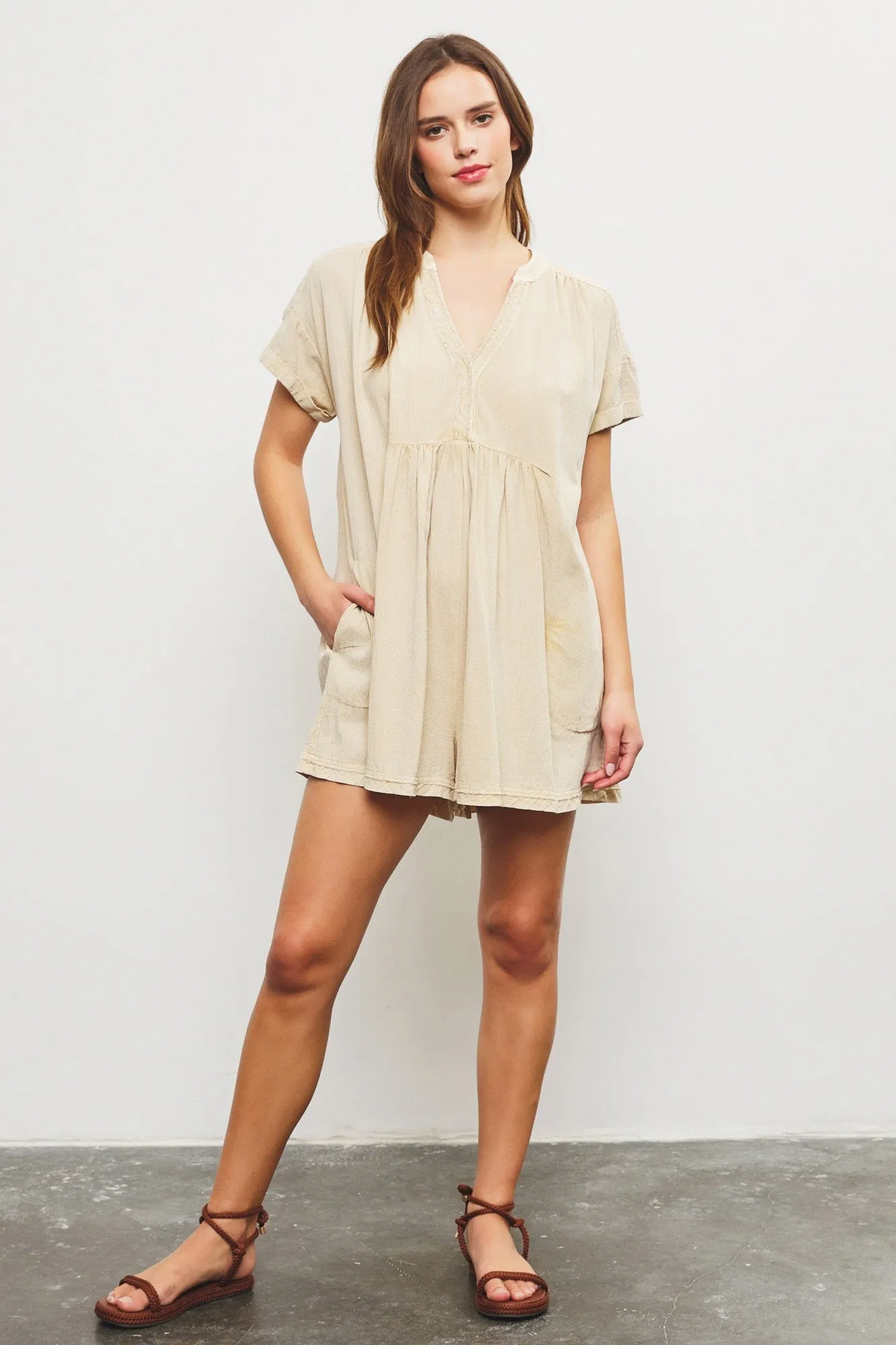 Taupe Cuffed Sleeve Romper sold by Pinkblush product image thumbnail 5