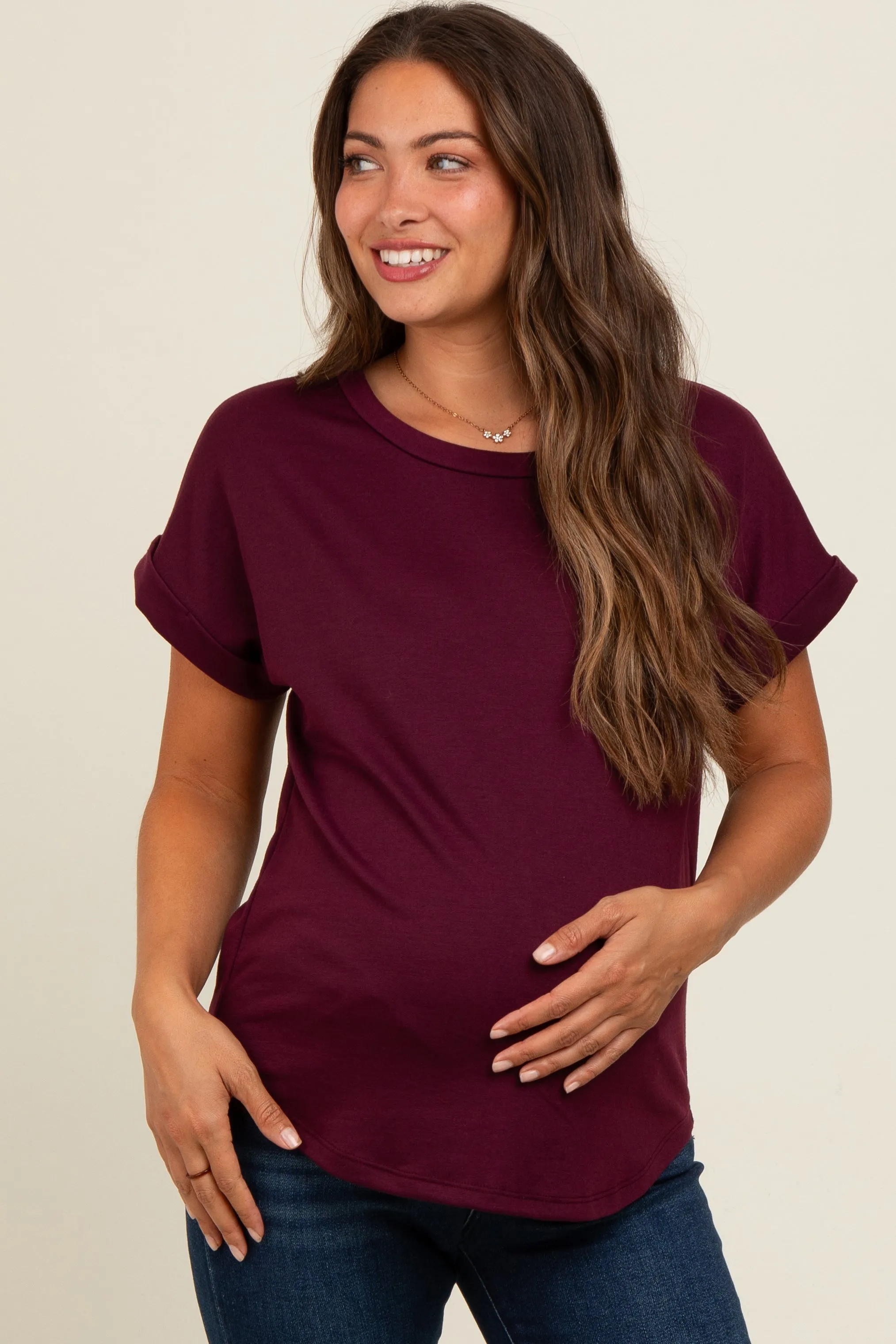 Plum Cuff Sleeve Maternity Top sold by Pinkblush