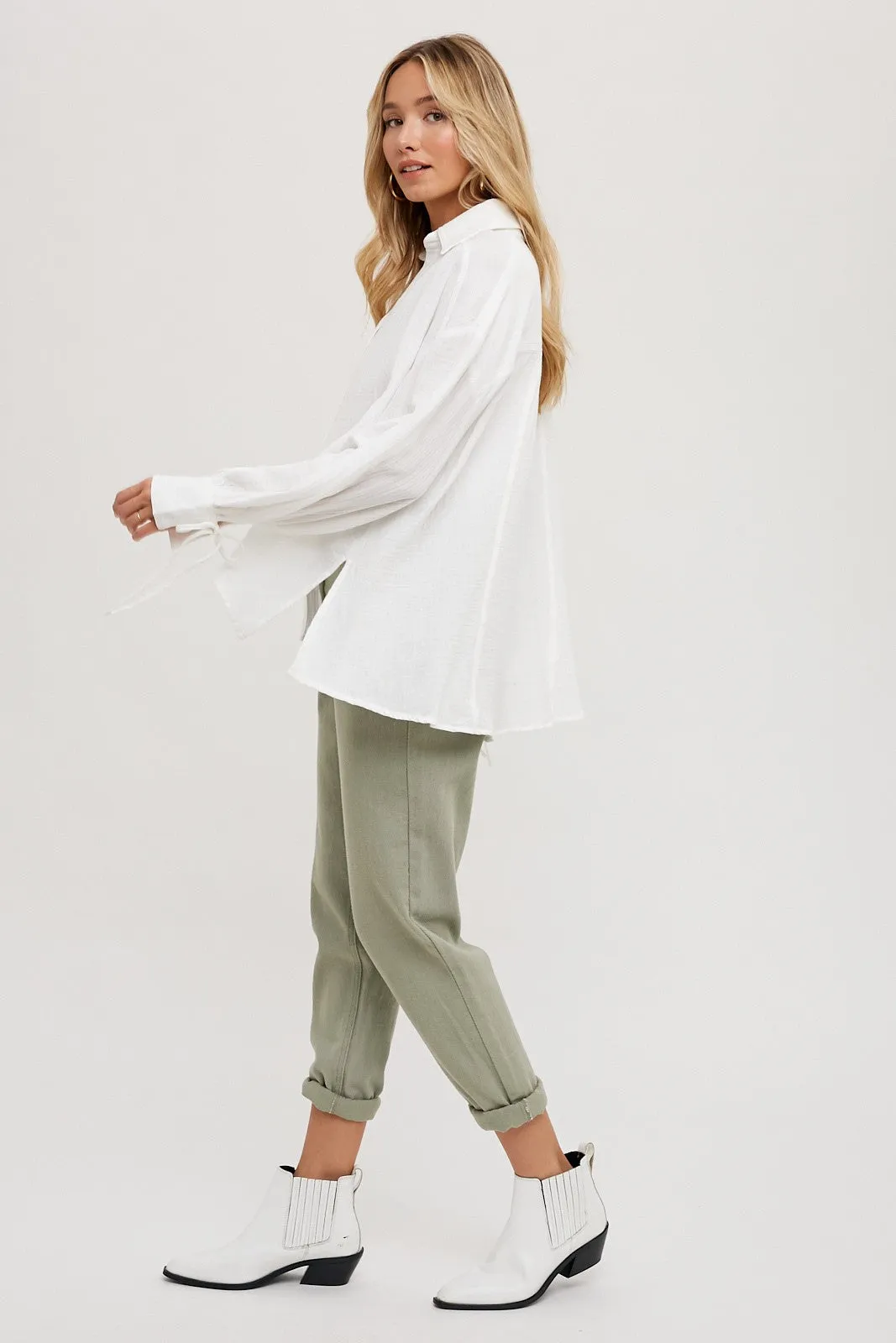 Ivory Oversized Button Down Shirt sold by Pinkblush product image thumbnail 4