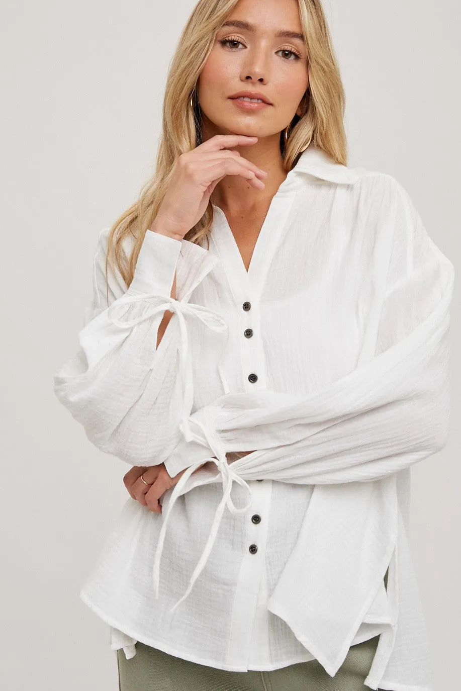 Ivory Oversized Button Down Shirt sold by Pinkblush