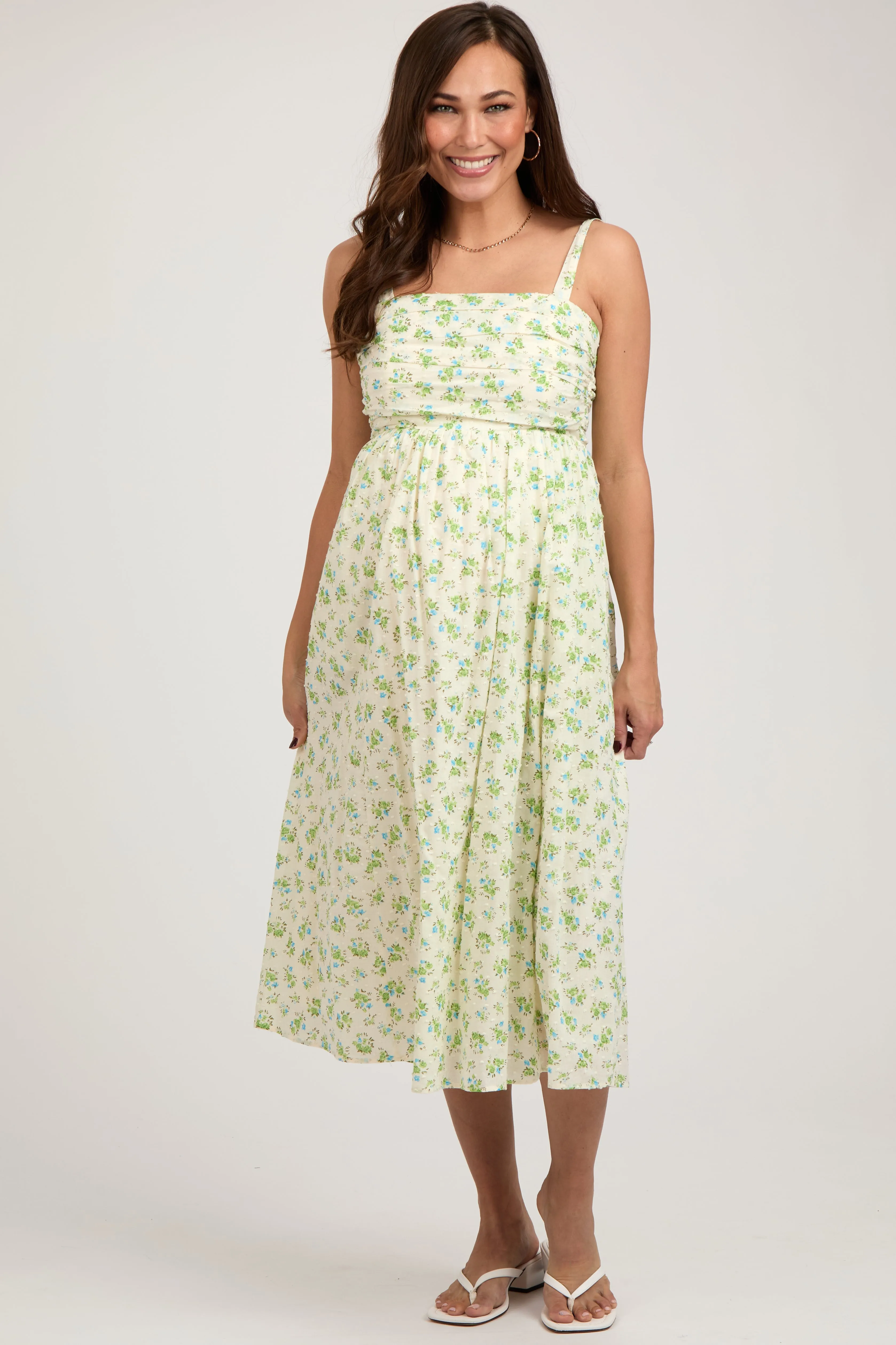 Blue Floral Textured Dot Square Neck Maternity Midi Dress sold by Pinkblush product image thumbnail 2