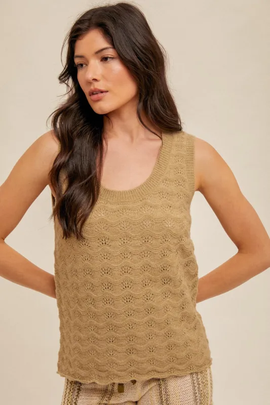Khaki Lace Knit Tank Sweater sold by Pinkblush