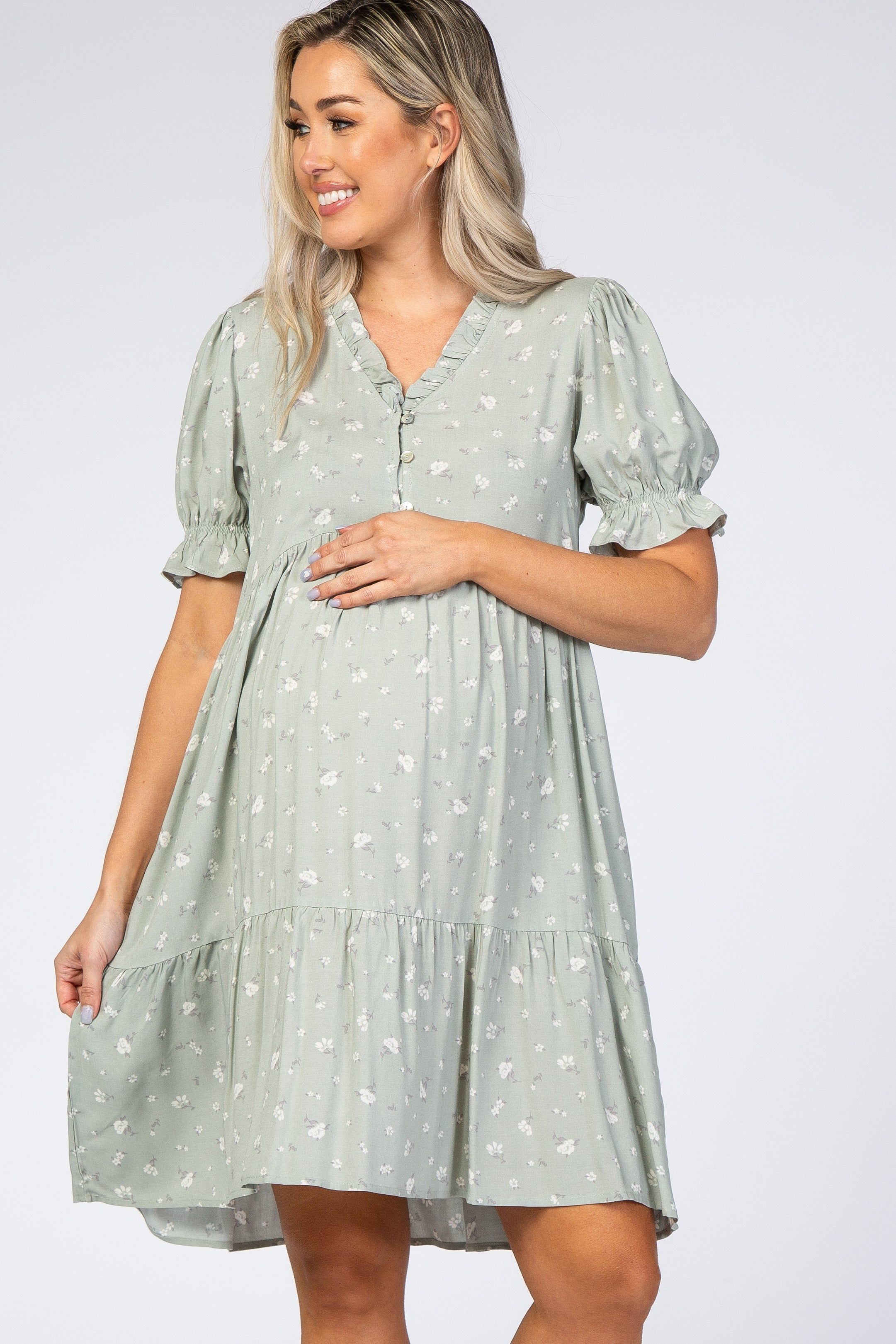 Mint Floral Tiered Maternity Dress sold by Pinkblush product image thumbnail 2
