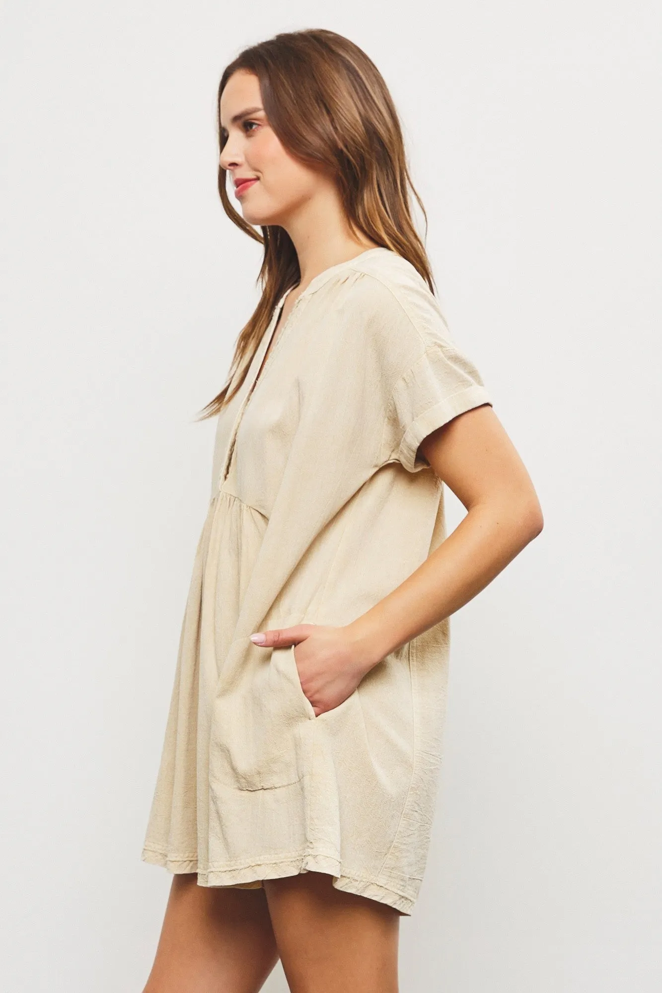 Taupe Cuffed Sleeve Romper sold by Pinkblush product image thumbnail 3