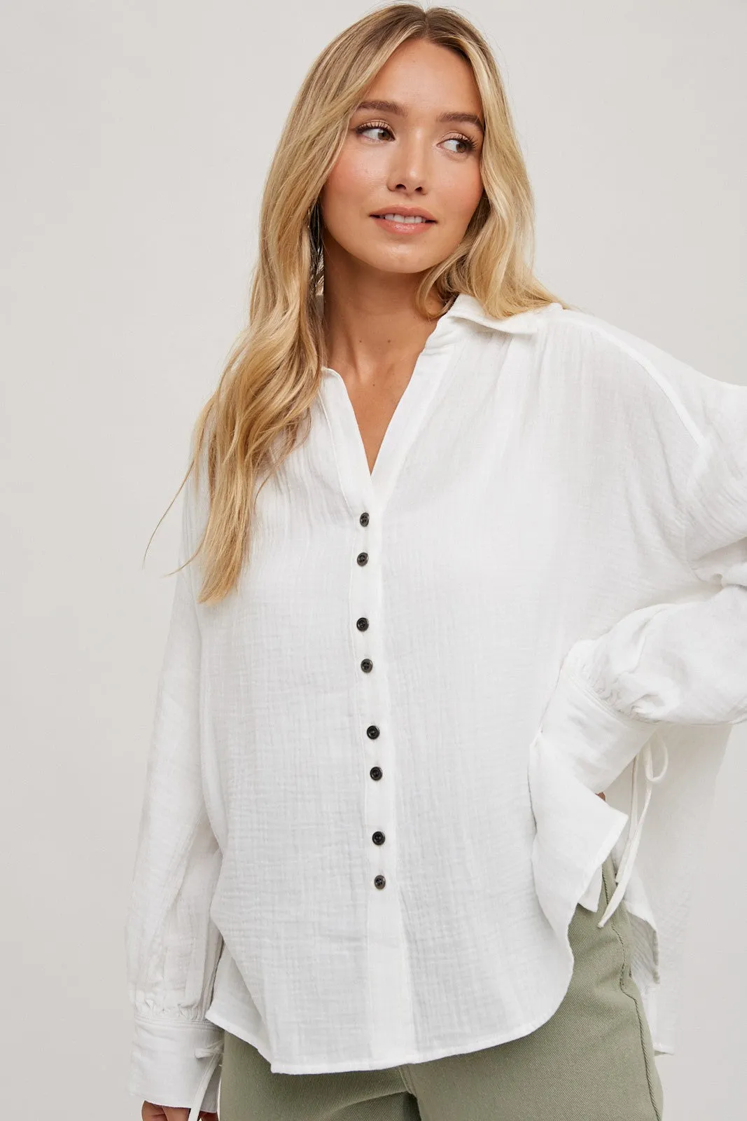 Ivory Oversized Button Down Shirt sold by Pinkblush product image thumbnail 2