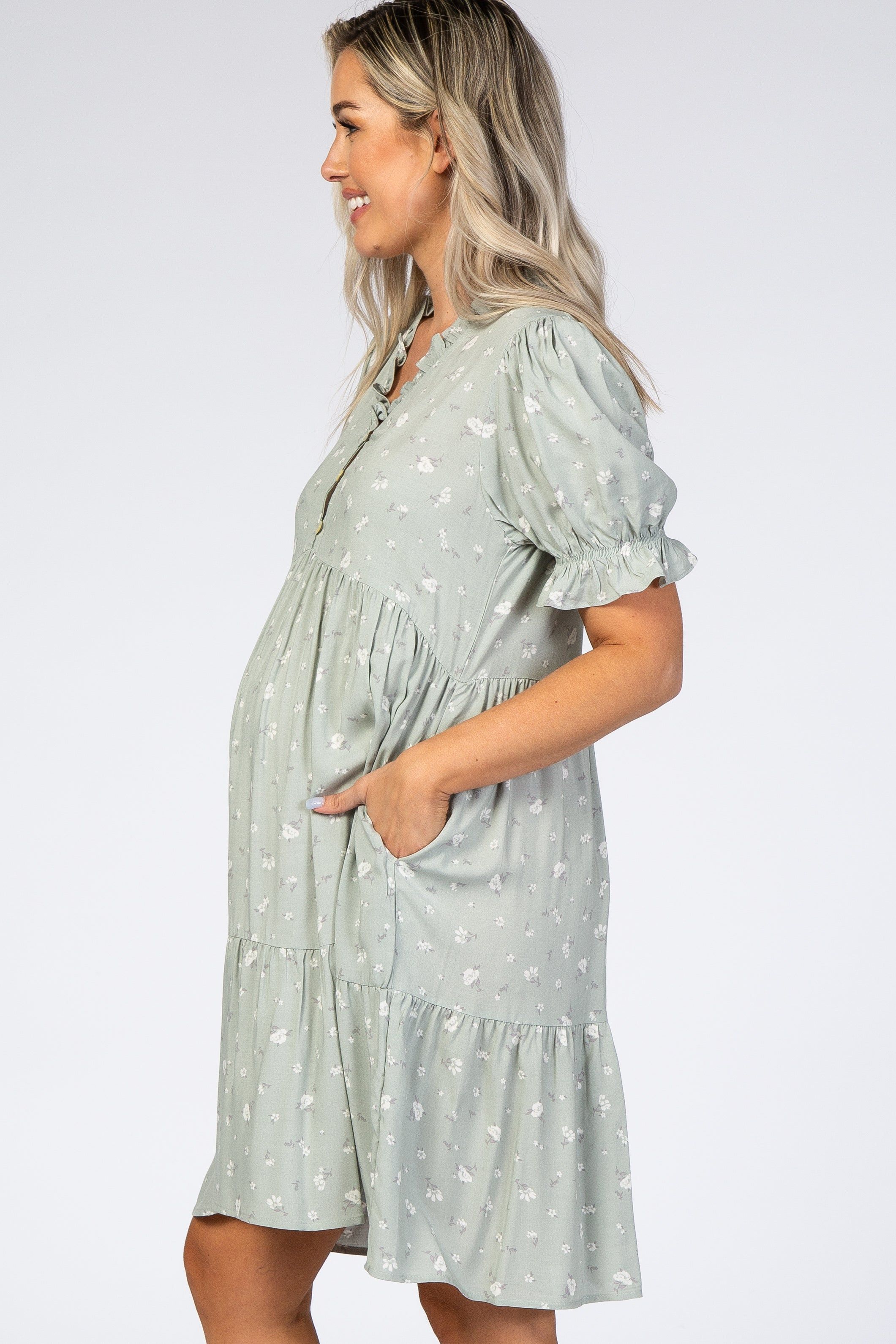 Mint Floral Tiered Maternity Dress sold by Pinkblush product image thumbnail 3