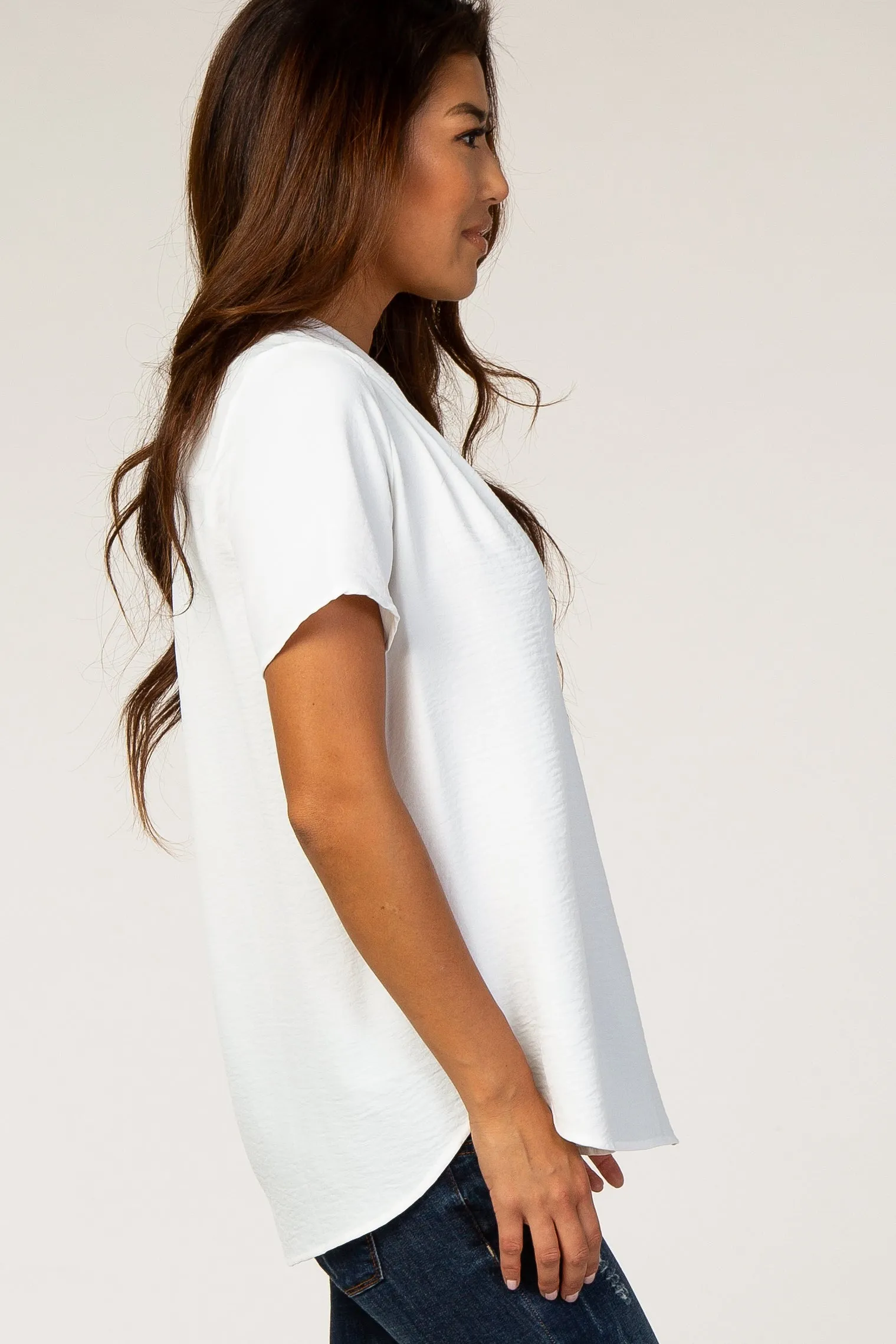 White Short Sleeve V-Neck Blouse sold by Pinkblush product image thumbnail 2