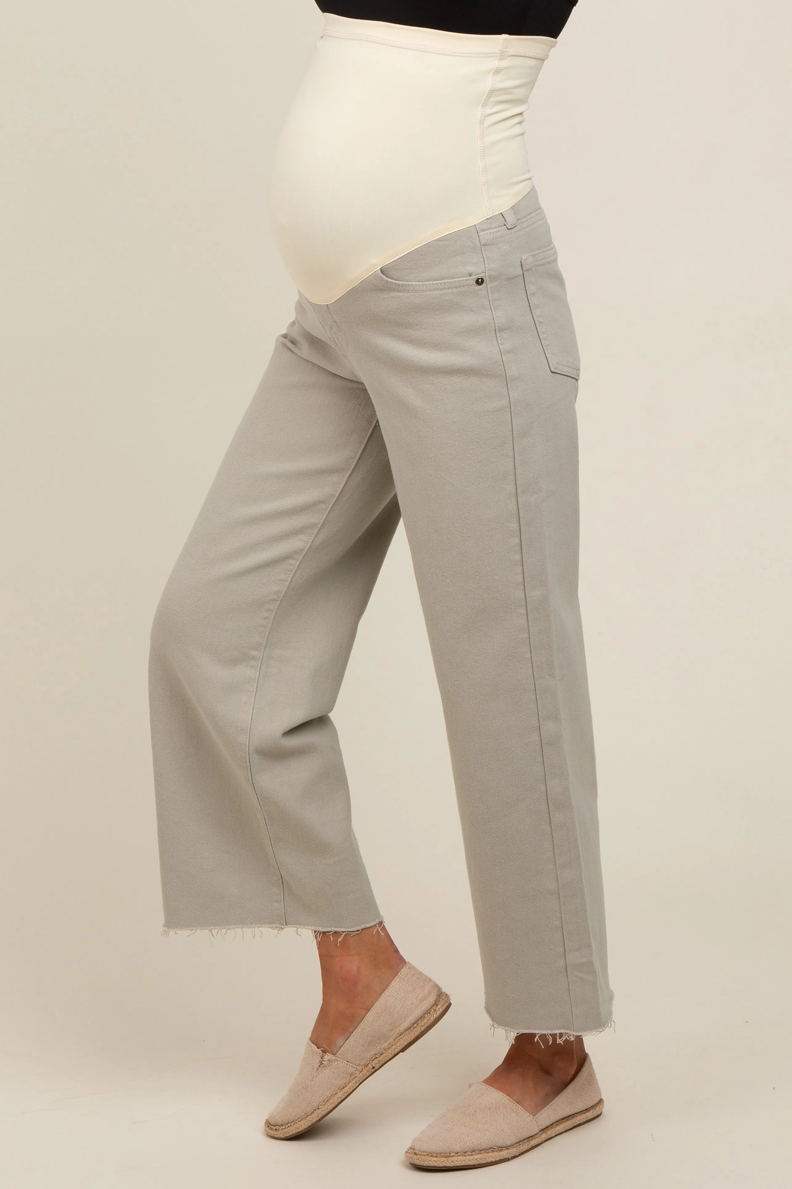 Light Olive Wide Leg Raw Hem Maternity Jeans sold by Pinkblush product image thumbnail 4