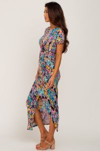 Black Multi-Color Floral Side Slit Maxi Dress sold by Pinkblush