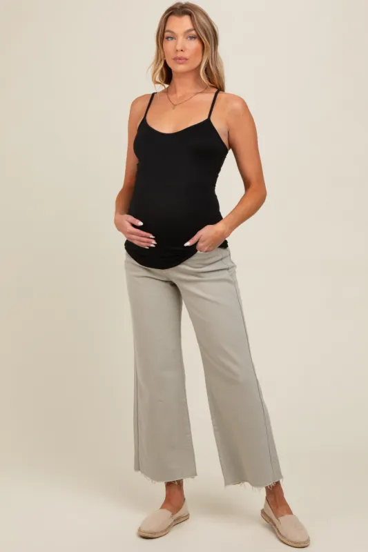 Light Olive Wide Leg Raw Hem Maternity Jeans sold by Pinkblush
