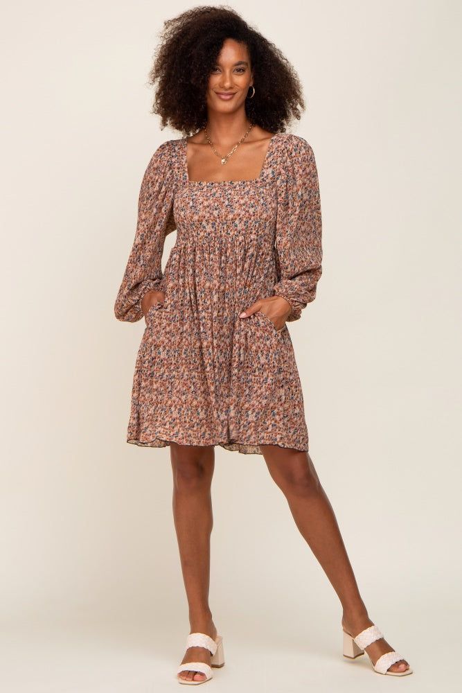 Mocha Floral Pleated Dress sold by Pinkblush product image thumbnail 4
