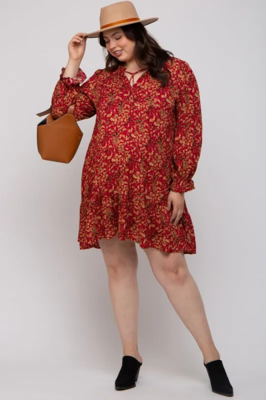 Red Leaf Print Long Sleeve Maternity Plus Dress sold by Pinkblush