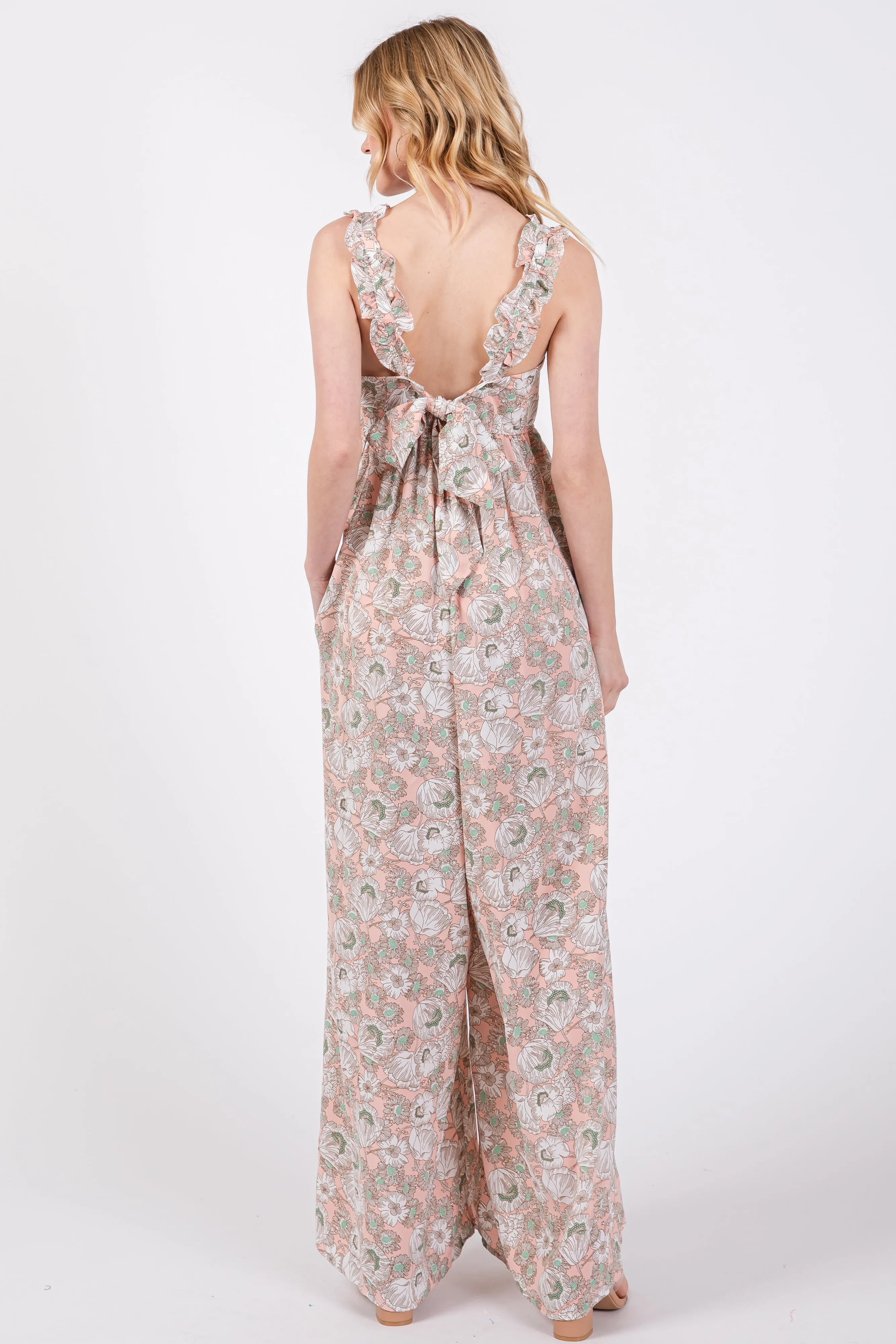 Light Pink Floral Sleeveless Tie Back Jumpsuit sold by Pinkblush product image thumbnail 3