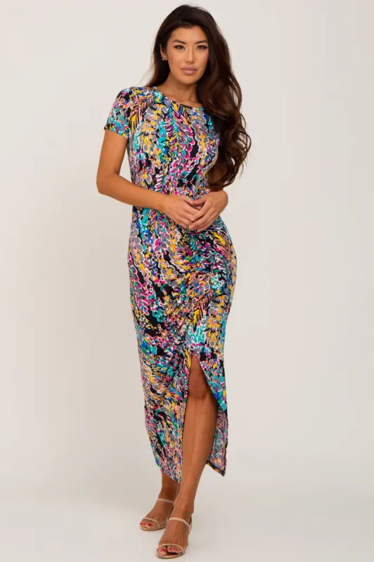 Black Multi-Color Floral Side Slit Maxi Dress sold by Pinkblush