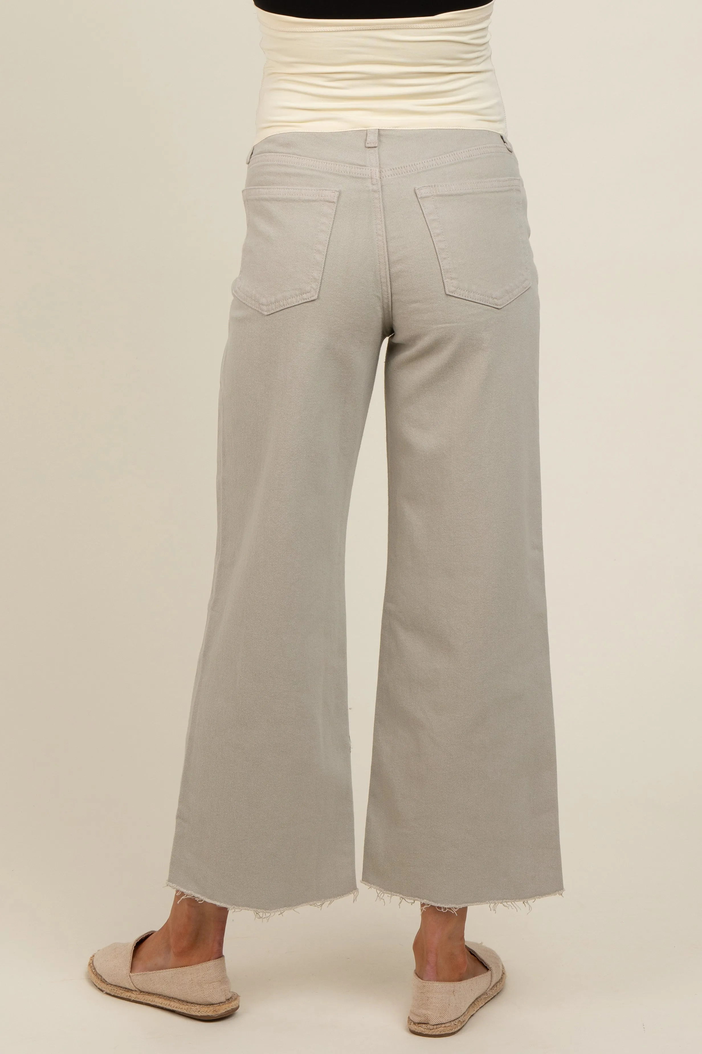 Light Olive Wide Leg Raw Hem Maternity Jeans sold by Pinkblush product image thumbnail 5
