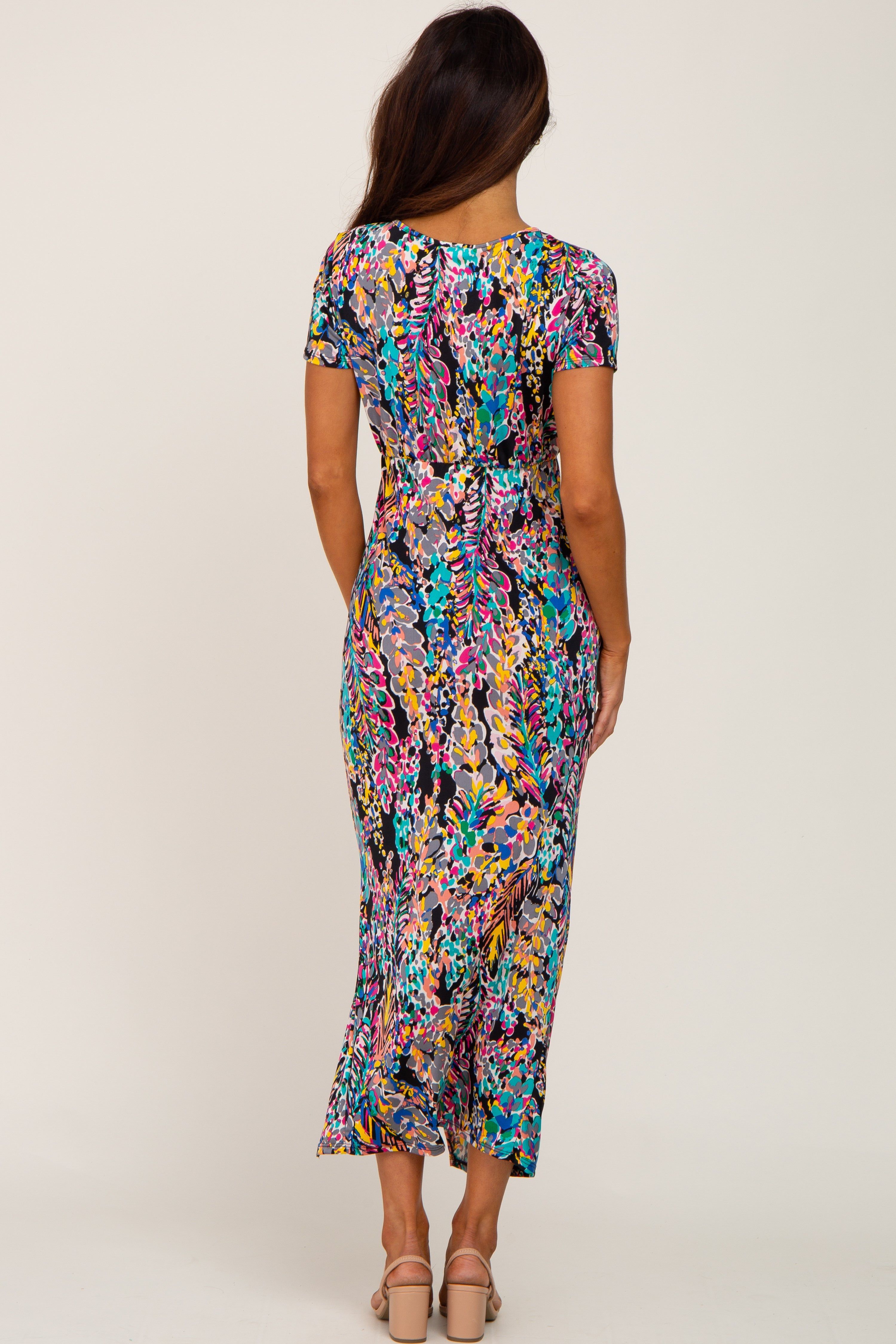 Black Multi-Color Floral Side Slit Maxi Dress sold by Pinkblush product image thumbnail 3