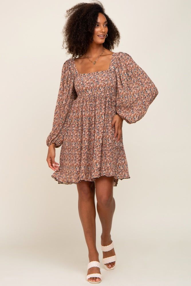 Mocha Floral Pleated Dress sold by Pinkblush product image thumbnail 5
