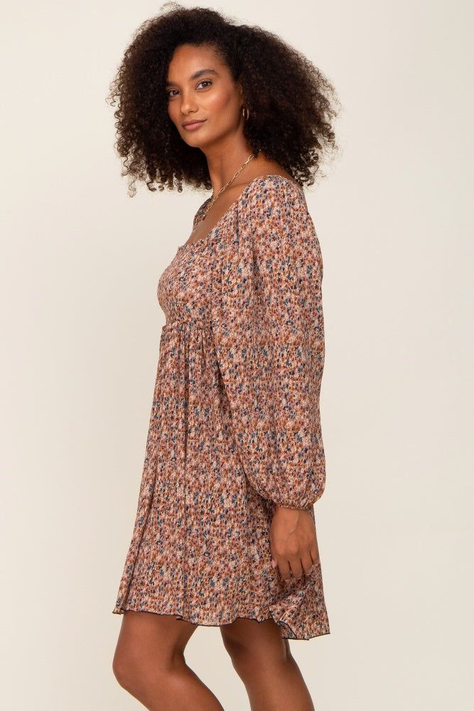 Mocha Floral Pleated Dress sold by Pinkblush product image thumbnail 2