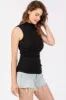 Black Ribbed Mock Neck Ruched Side Sleeveless Top sold by Pinkblush