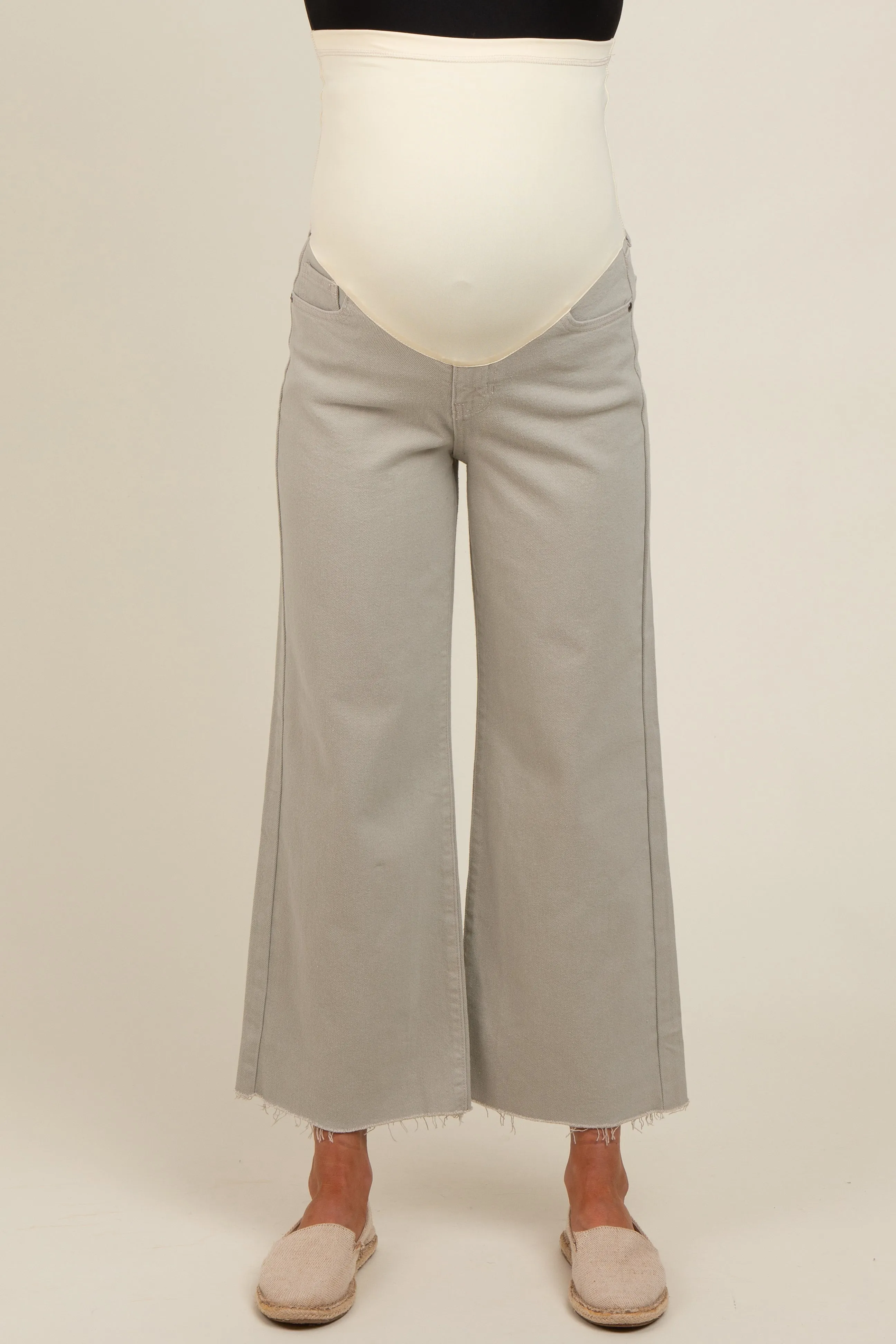 Light Olive Wide Leg Raw Hem Maternity Jeans sold by Pinkblush product image thumbnail 3