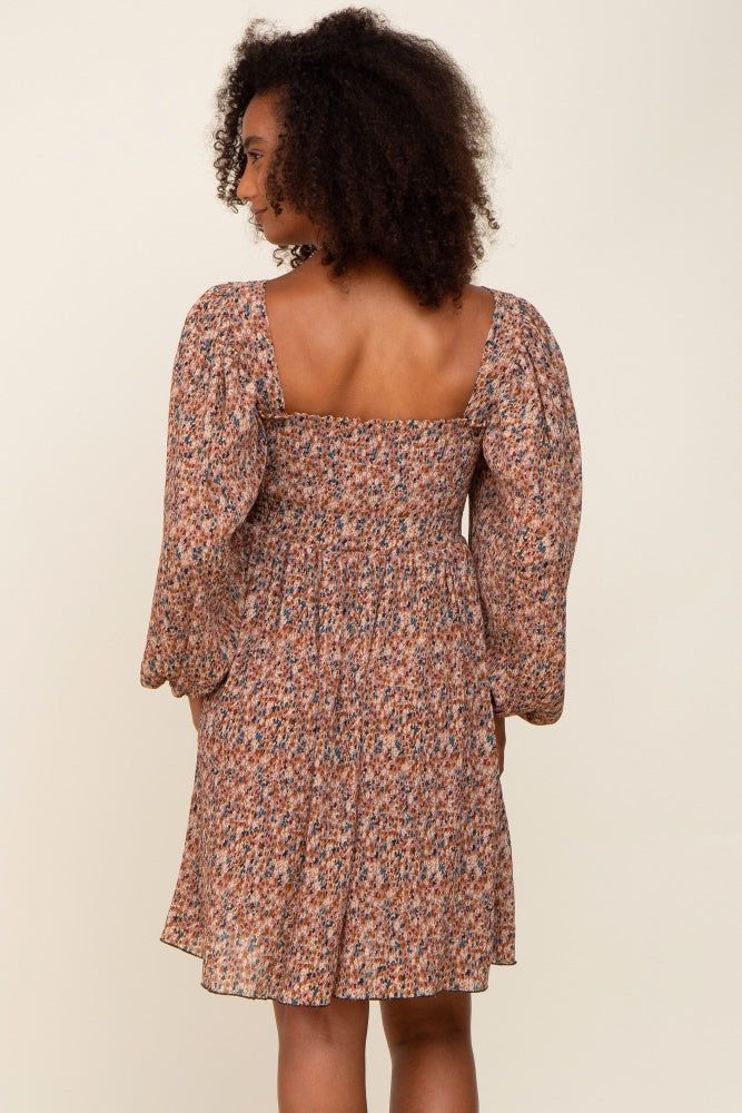 Mocha Floral Pleated Dress sold by Pinkblush product image thumbnail 3