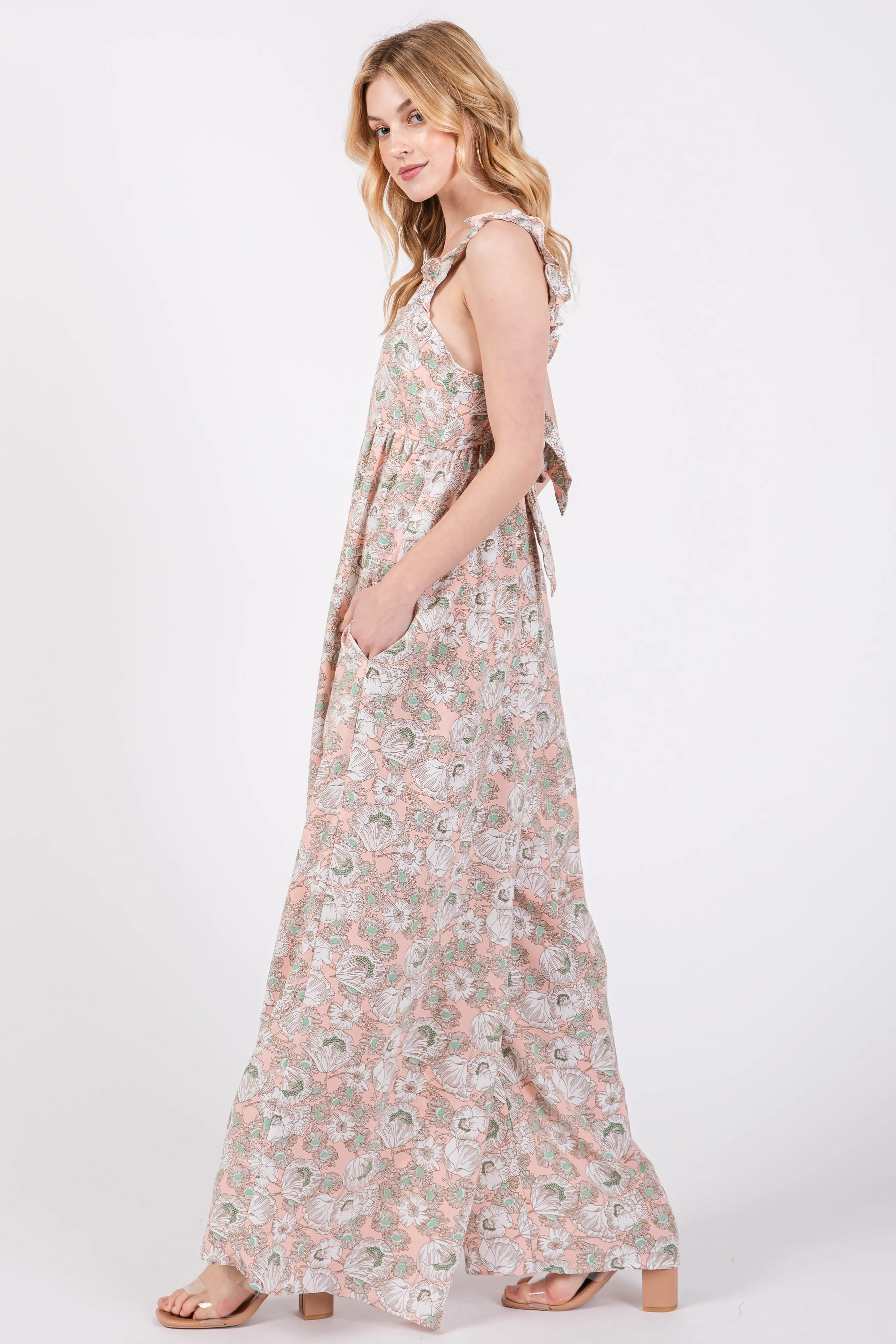 Light Pink Floral Sleeveless Tie Back Jumpsuit sold by Pinkblush product image thumbnail 2