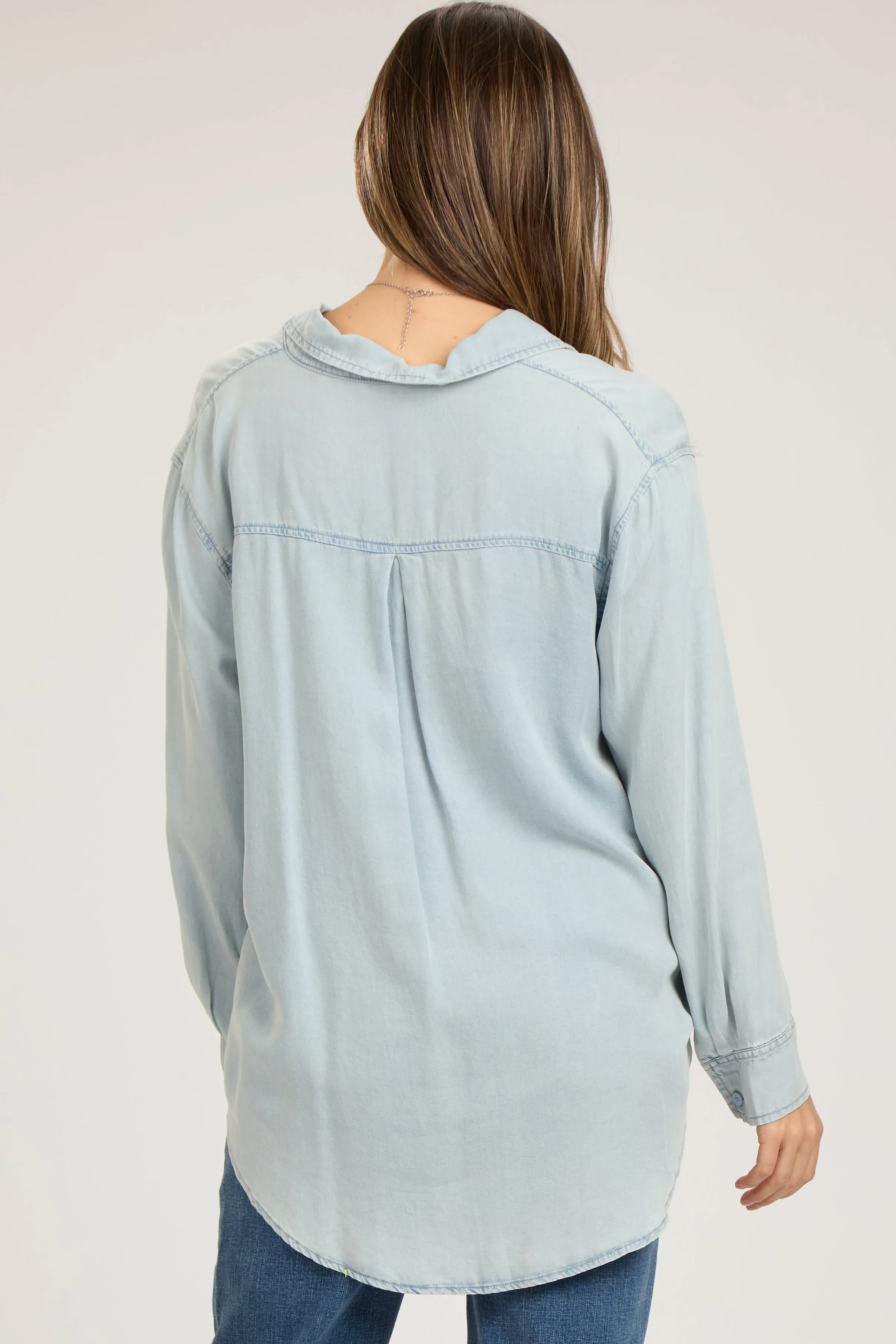 Light Blue Denim Button Up Maternity Top sold by Pinkblush product image thumbnail 4