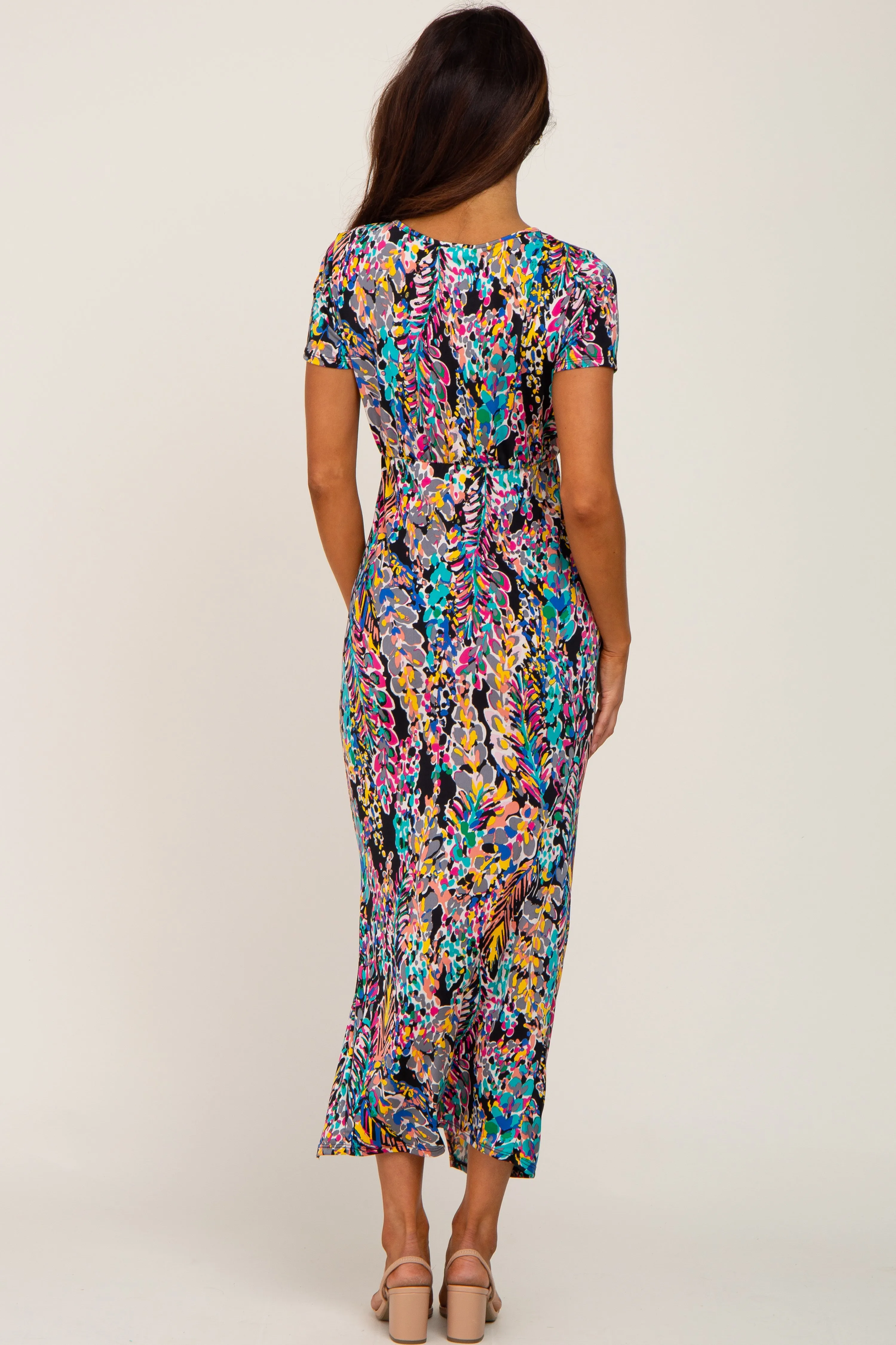 Black Multi-Color Floral Side Slit Maxi Dress sold by Pinkblush product image thumbnail 3