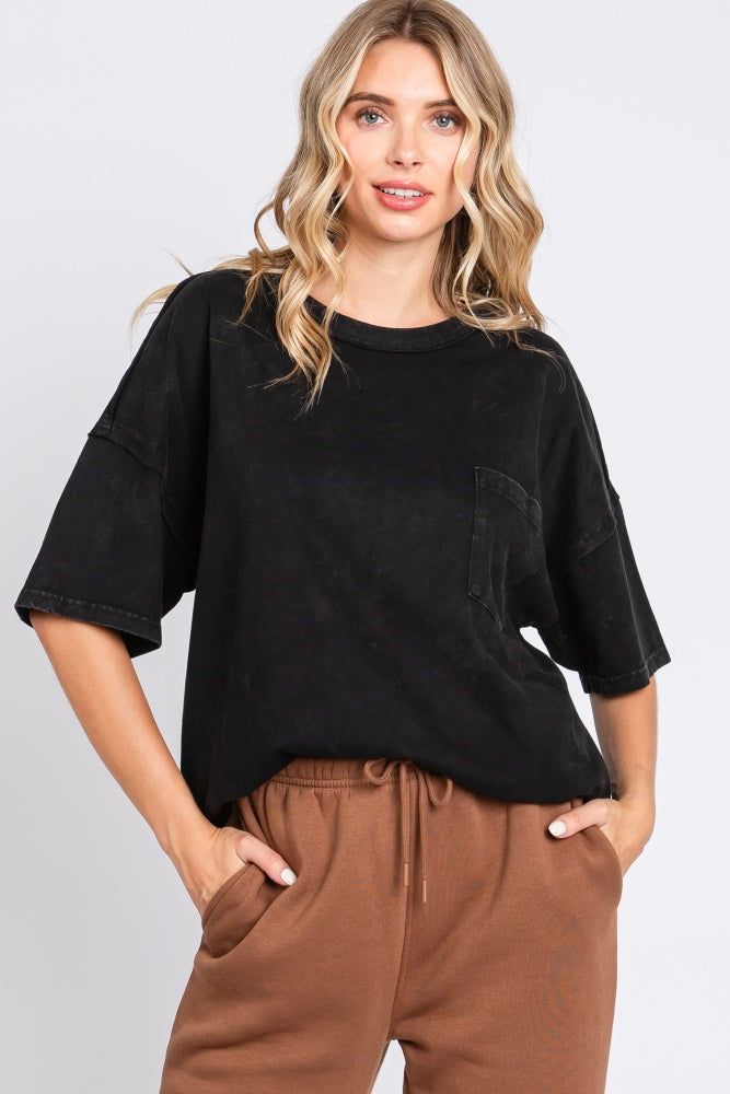 Black Exposed Seam Pocket T-Shirt sold by Pinkblush