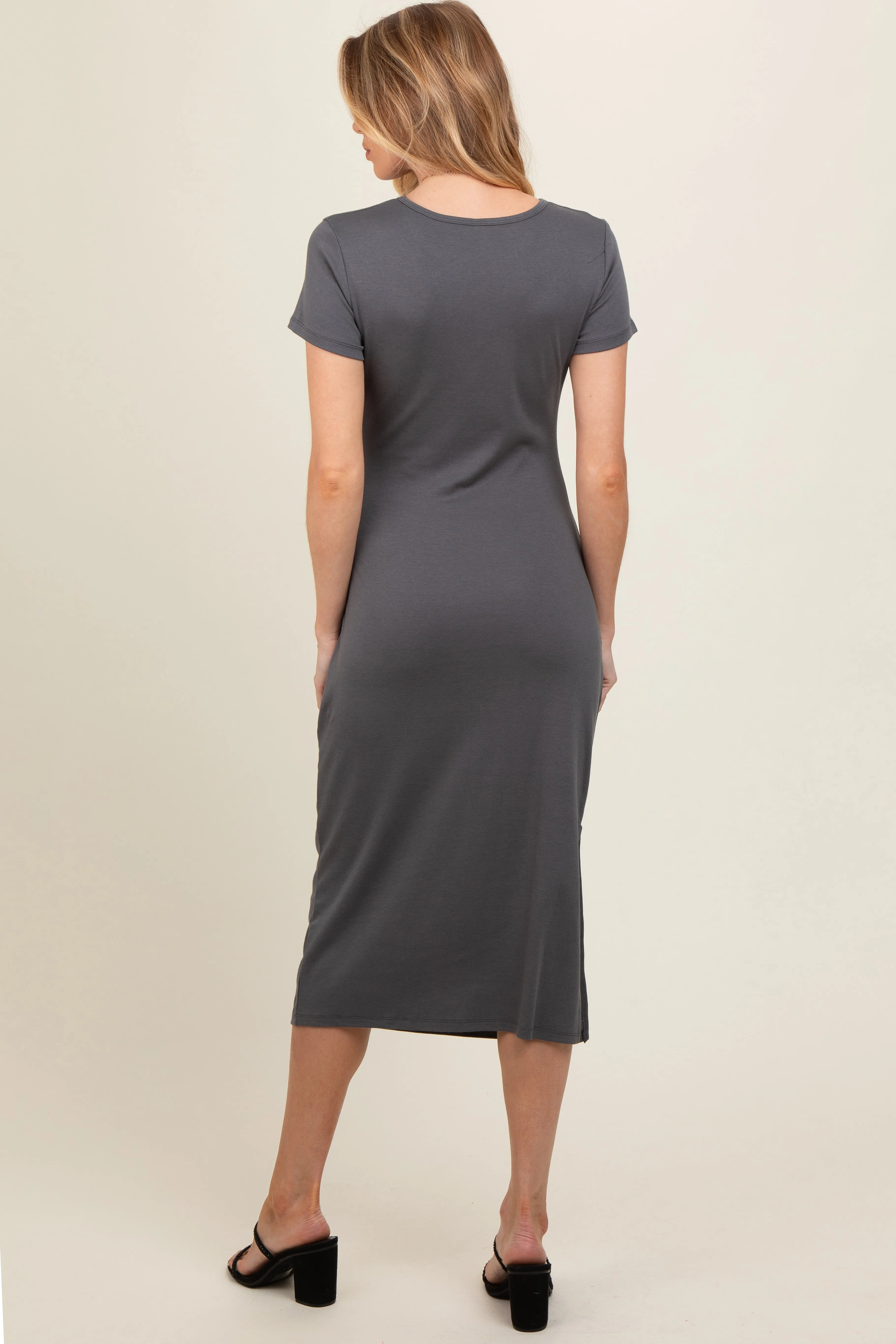 Charcoal Side Tie Maternity Midi Dress sold by Pinkblush product image thumbnail 4