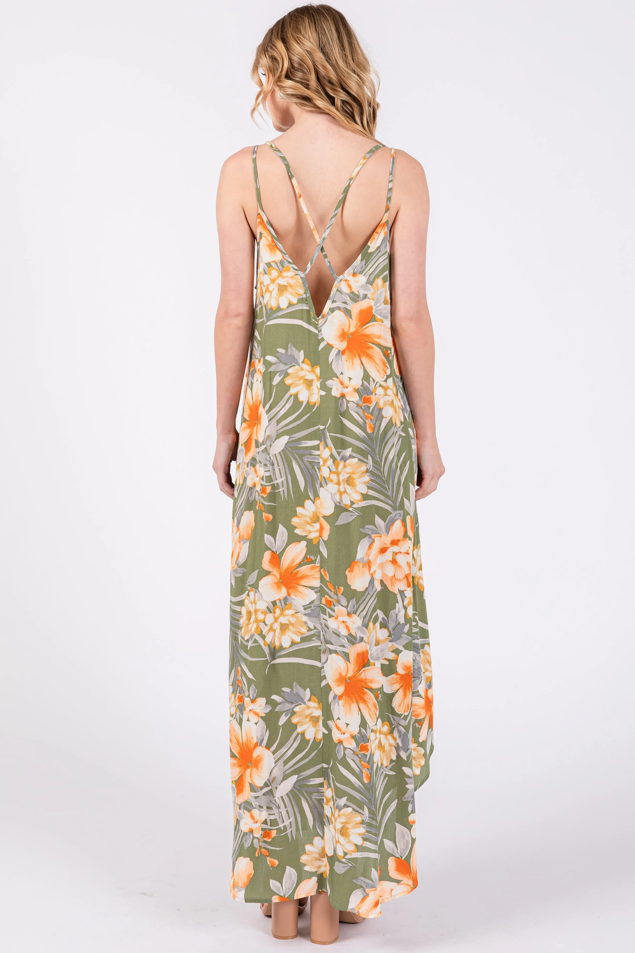 Light Olive Floral Cross Back Midi Dress sold by Pinkblush product image thumbnail 3