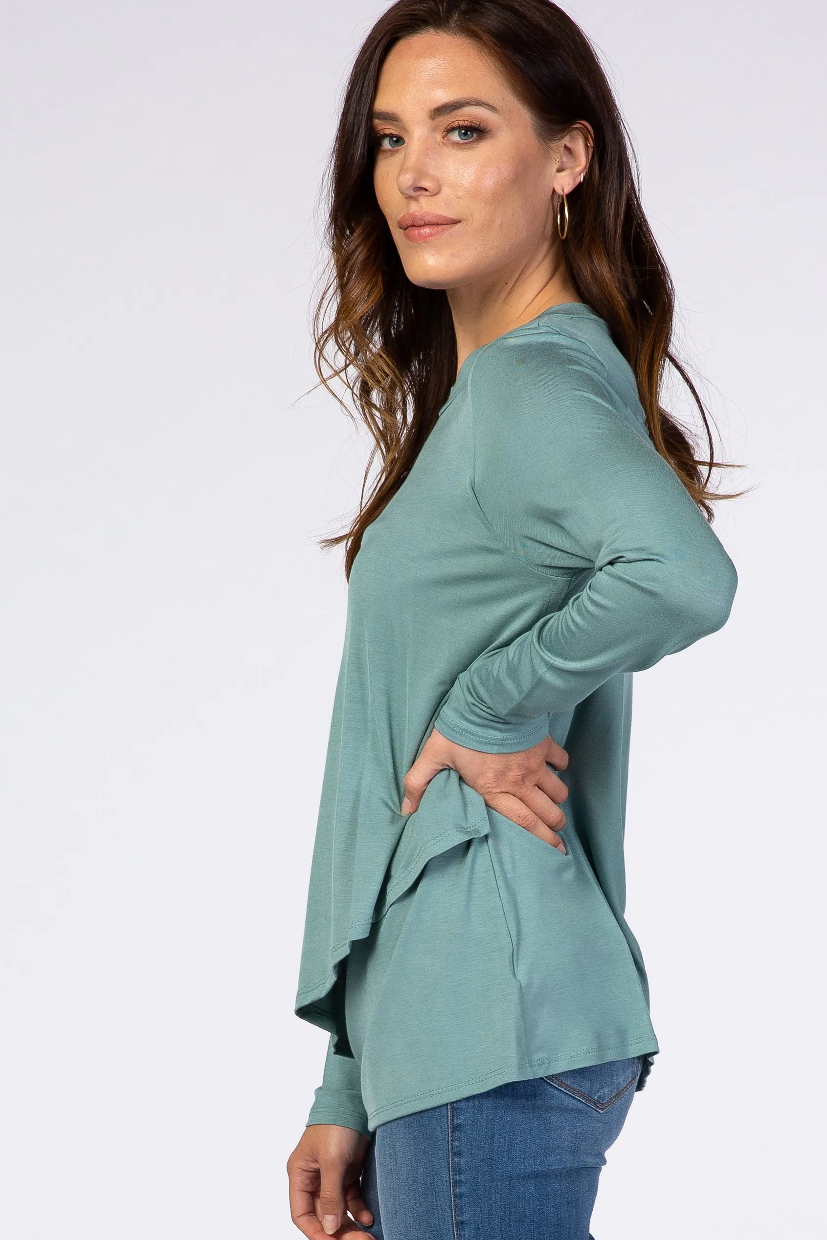 PinkBlush Light Olive Solid Layered Front Long Sleeve Nursing Top sold by Pinkblush product image thumbnail 3